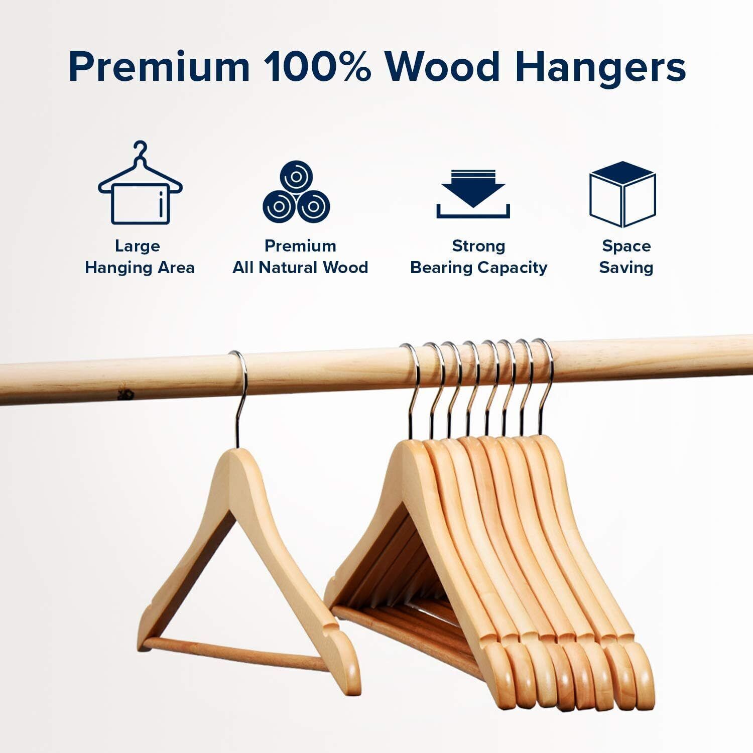 15 Pack Wooden Hangers Suit Hangers Premium Natural Finish Cloth Coat Hangers US