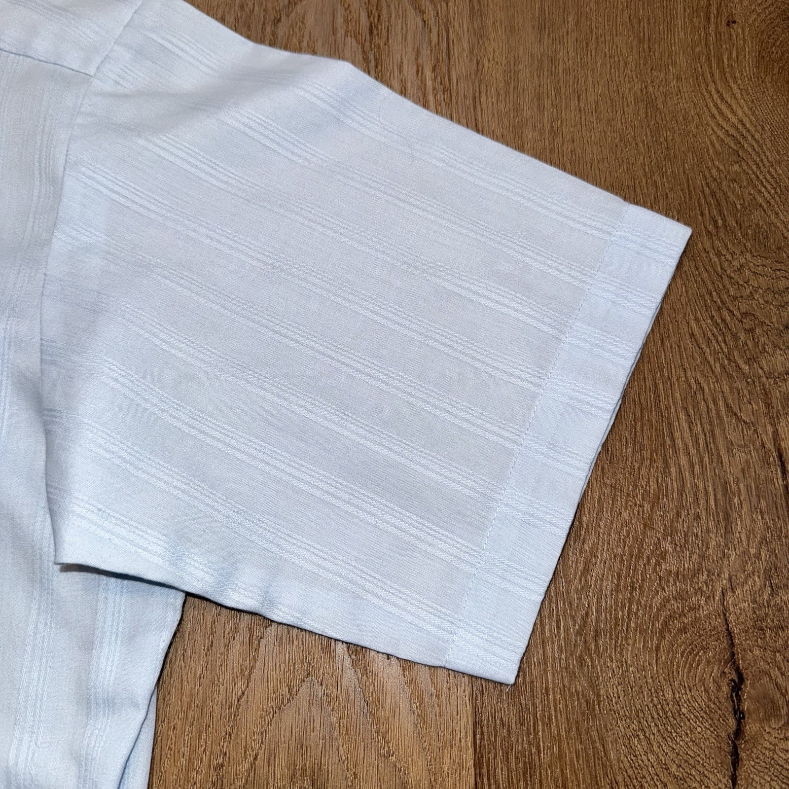 Vintage Sears Dress Shirt MCM Striped Mod Disco Light Blue 70s Medium Mens 15