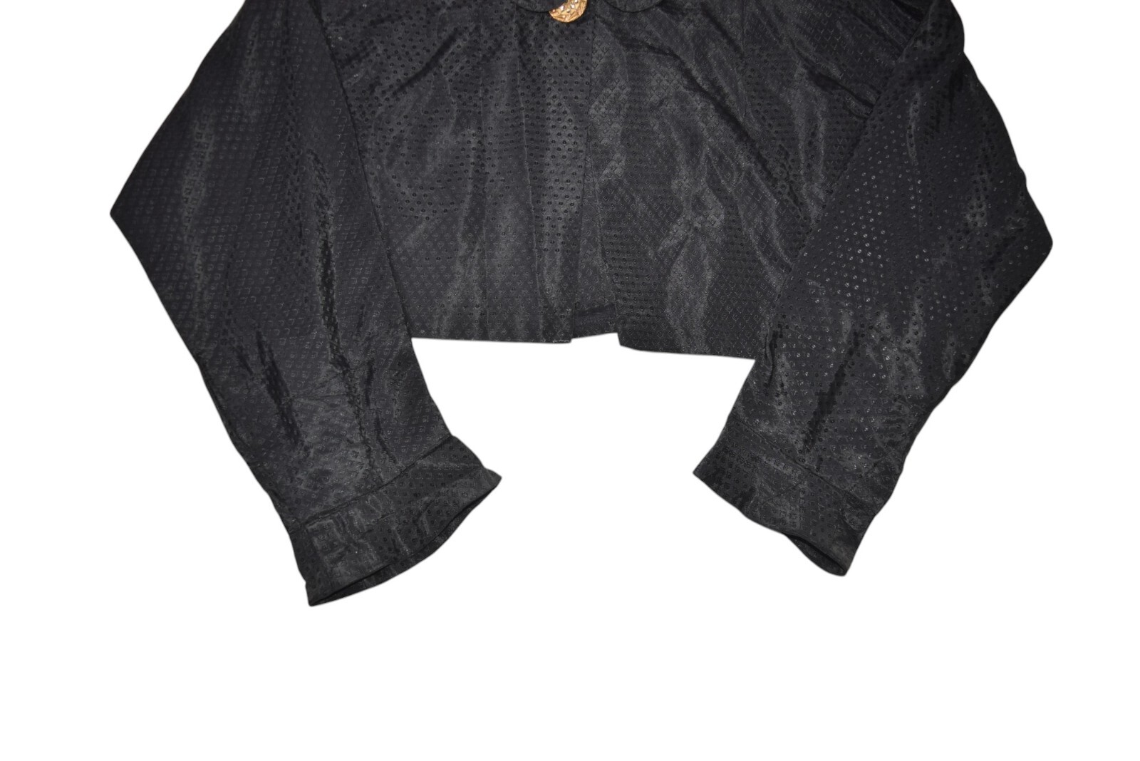 Vintage 70s Jacket Womens M Black Cropped Shawl Cape 1 Button Diamond Bolero
