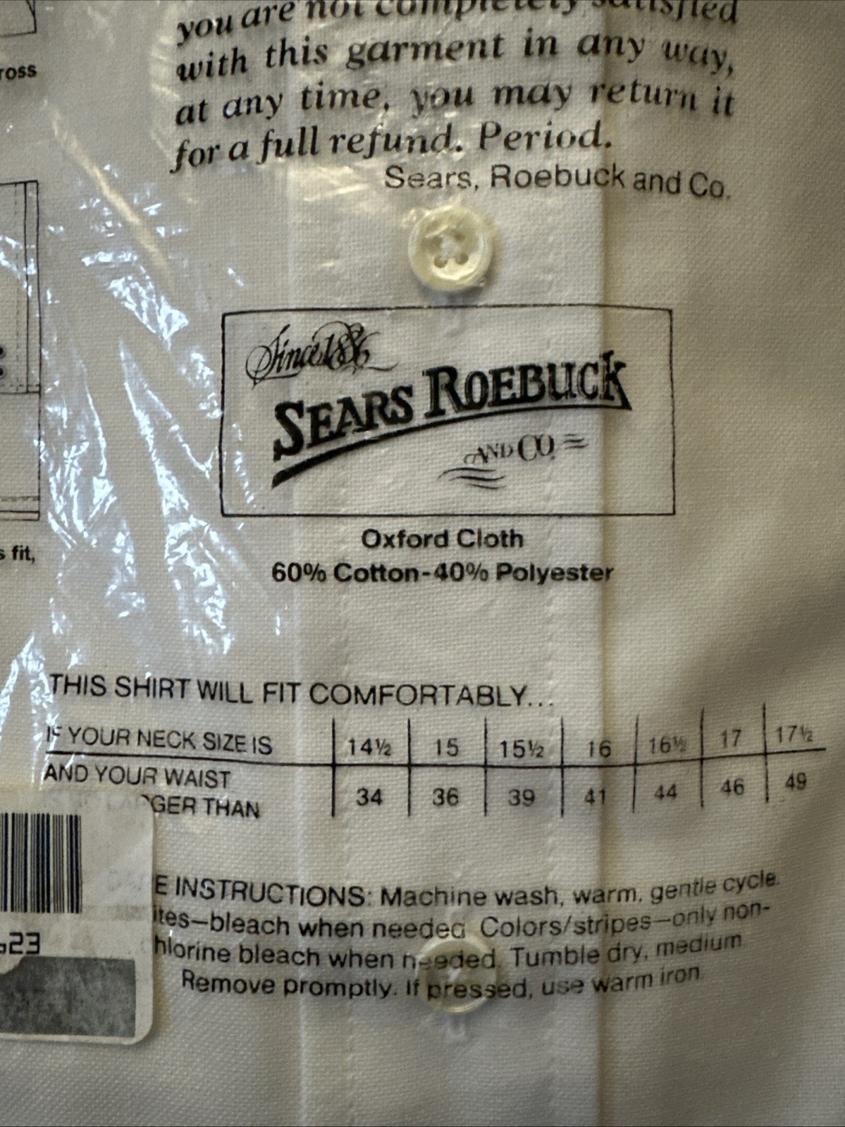 Vtg Sears Roebuck & Co Men’s Shirt White Button Up Oxford Cloth 16 1/2 32/33