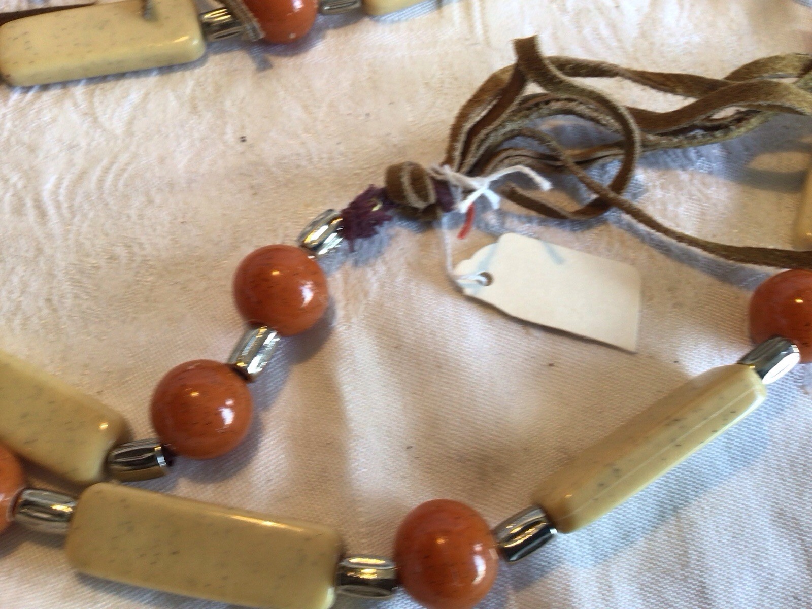 Vintage Women’s Belt 70’s Ceramic & Leather 30 1/2” Hippie Style