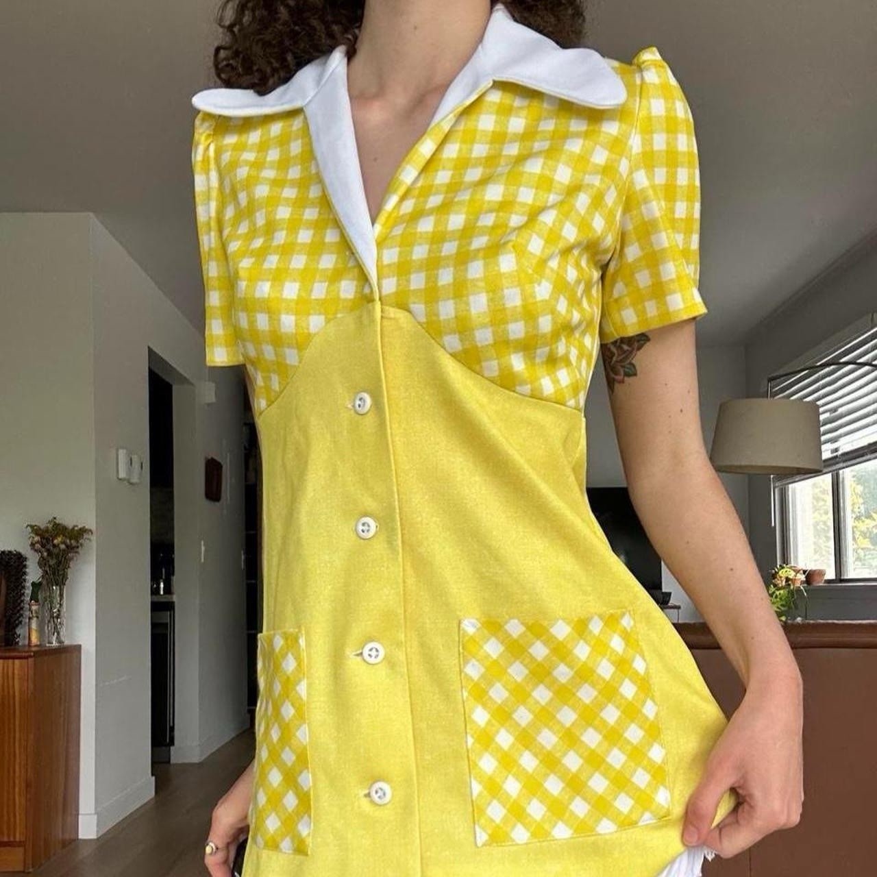 Vintage 1970s Waitress Yellow Uniform Top by Alive Tops Retro