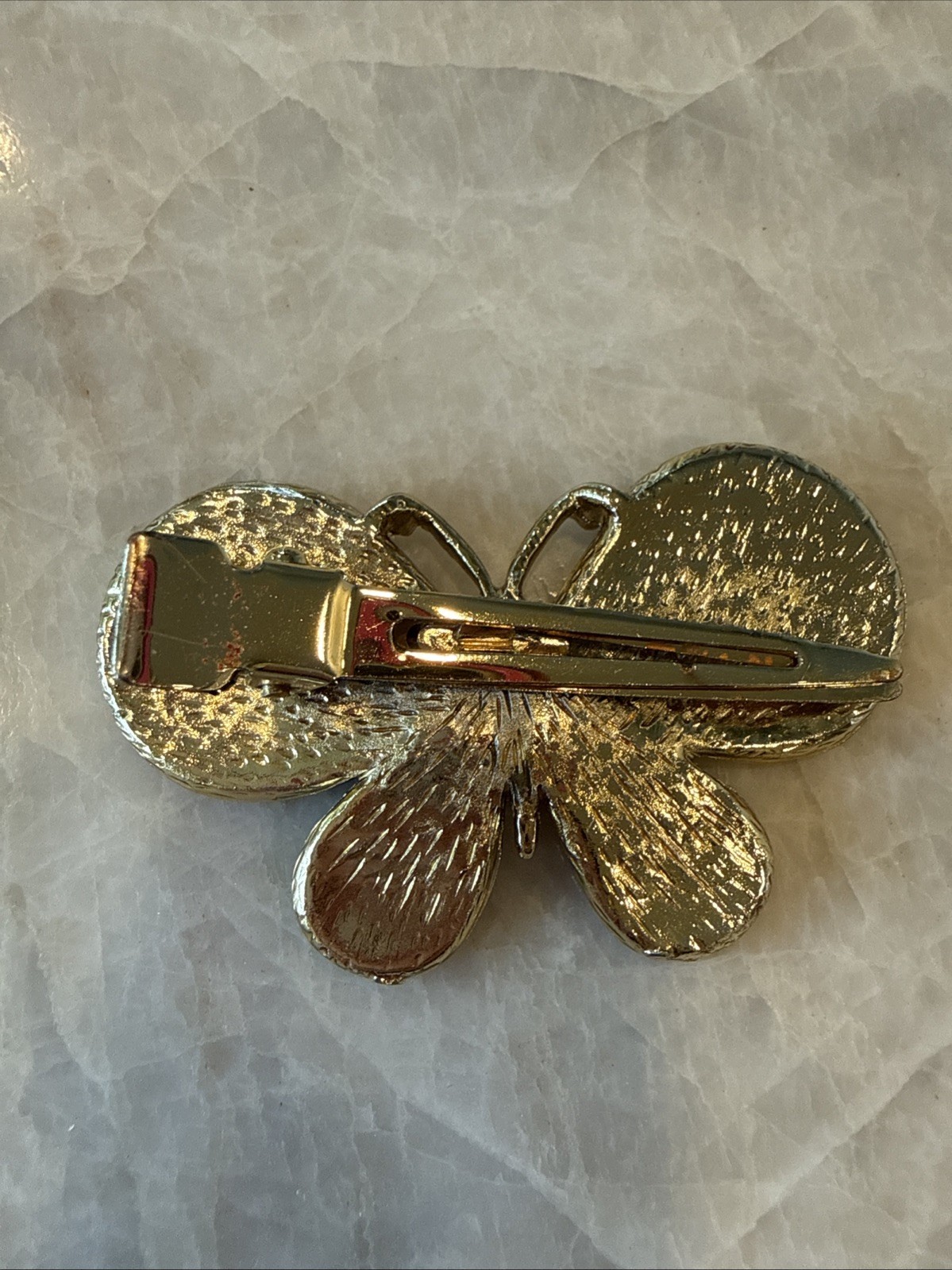 Vintage Enamel Butterfly Hair Clip Barrette Red White Blue