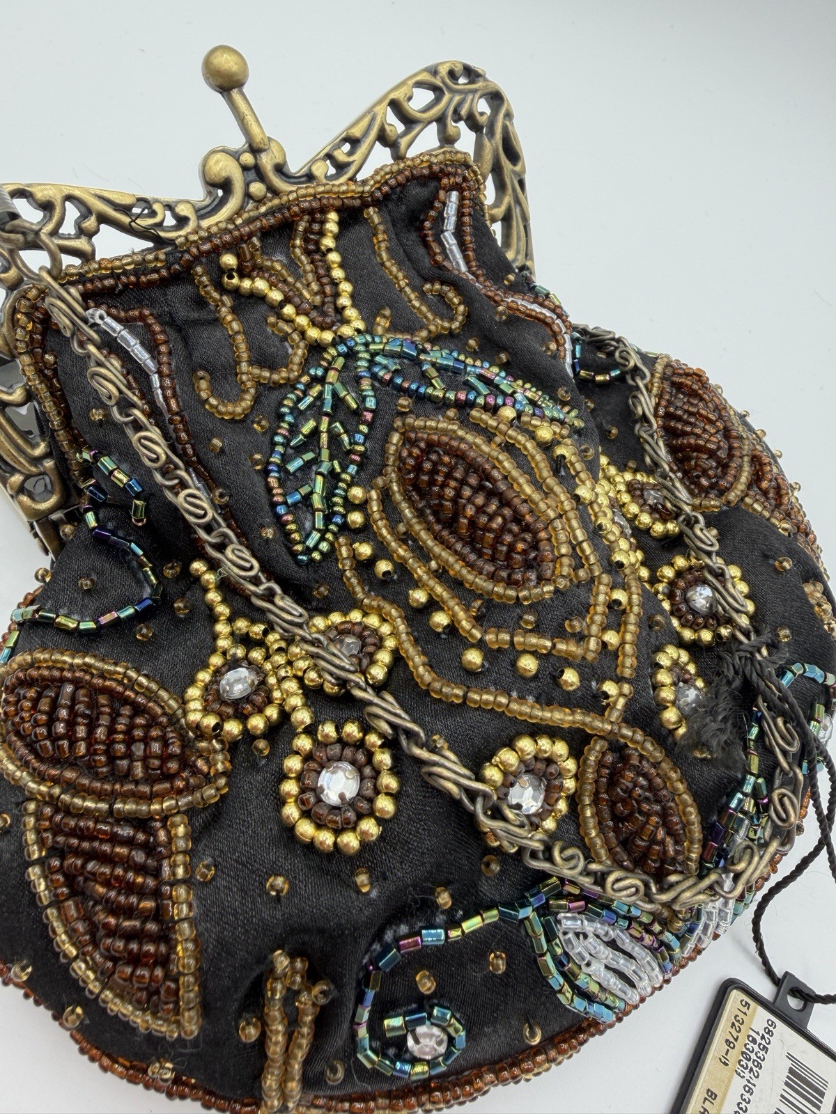 BIJOUX TERNER Vintage Gold Frame Beaded Evening Purse Kisslock Black