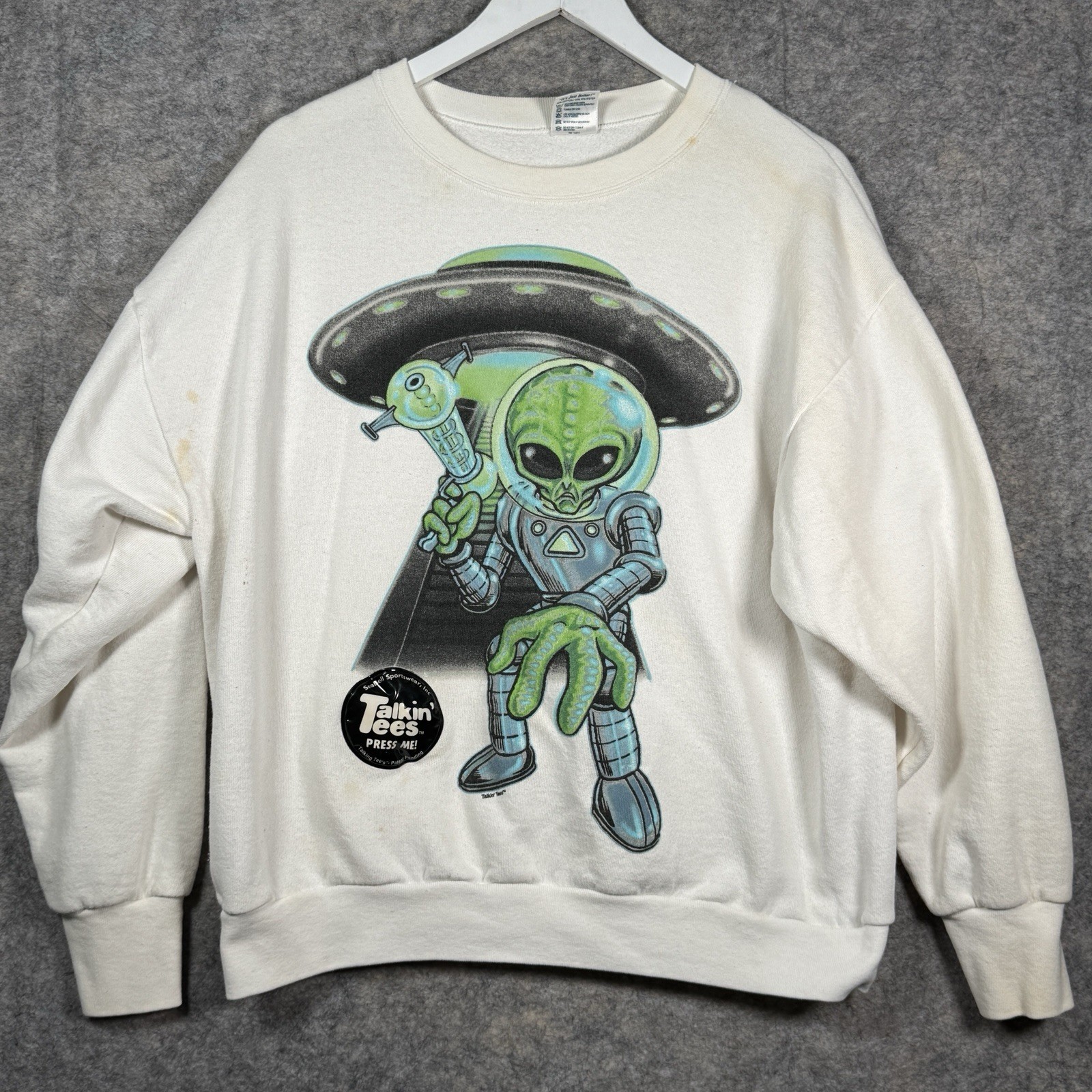 Vintage 90s Alien Talkin Tees Sweatshirt Mens Size L 22×25 UFO Made In USA