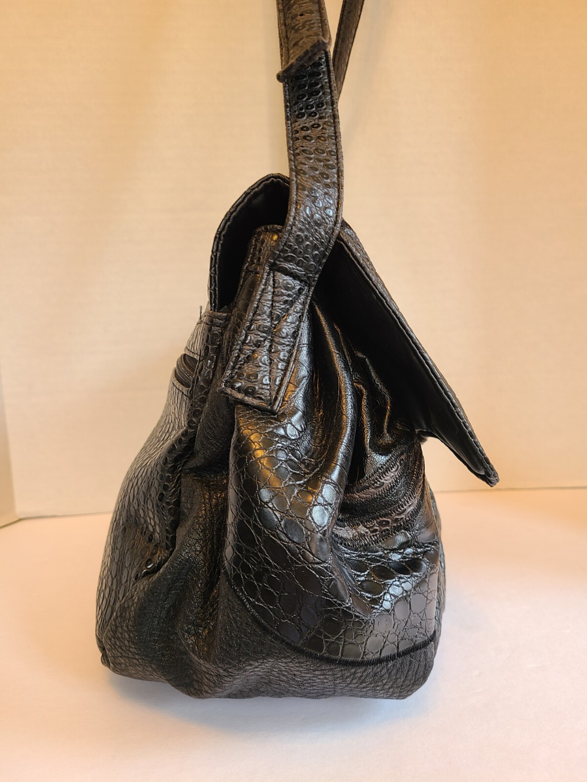 Rare Vntg Black NAS Purse Shoulder Bag Vegan Pre-Owned Korea 1980s