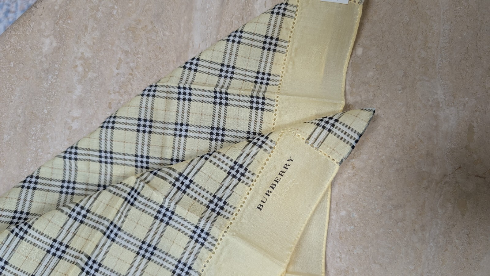 Burberry Vintage Cotton Handkerchief Check Yellow Blue 19 x 19 inches