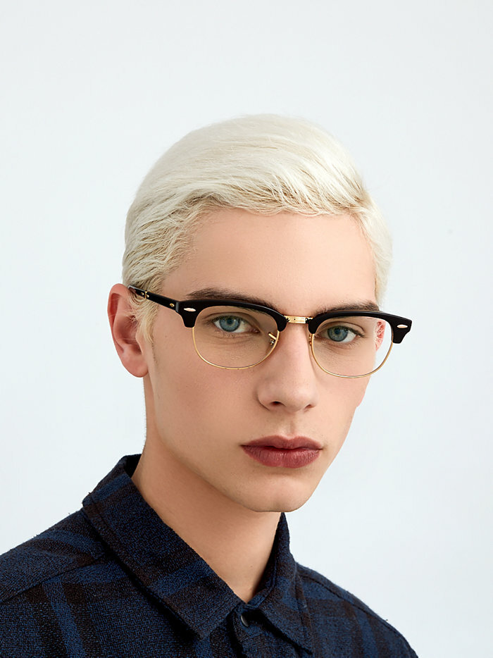 Black Horn Club Style Fashion Nerd Half Frame Clear Lens Glasses with Soft Pouch