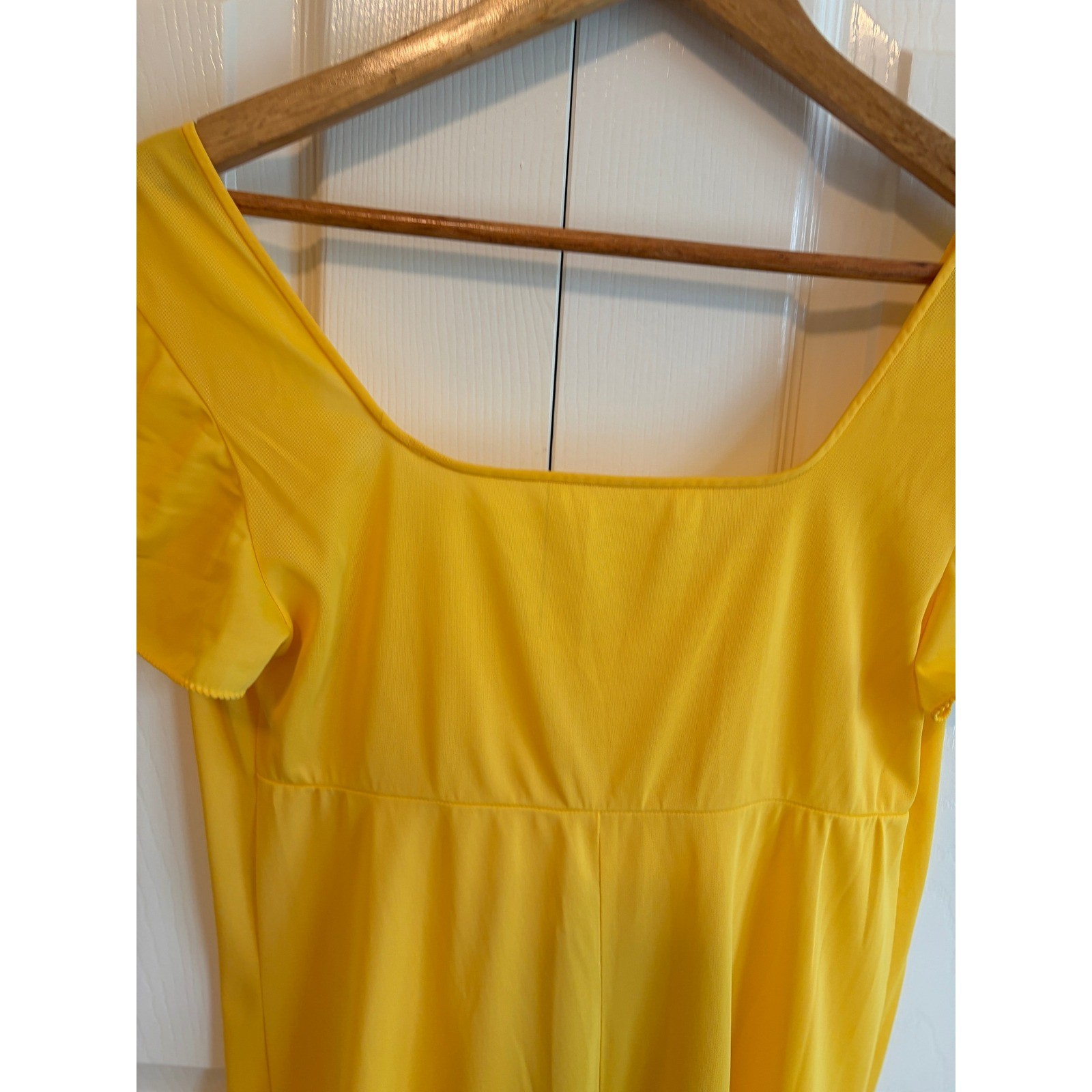Vintage Juniper Yellow Empire Waist Maxi Dress Square Neck Keyhole Back USA Made