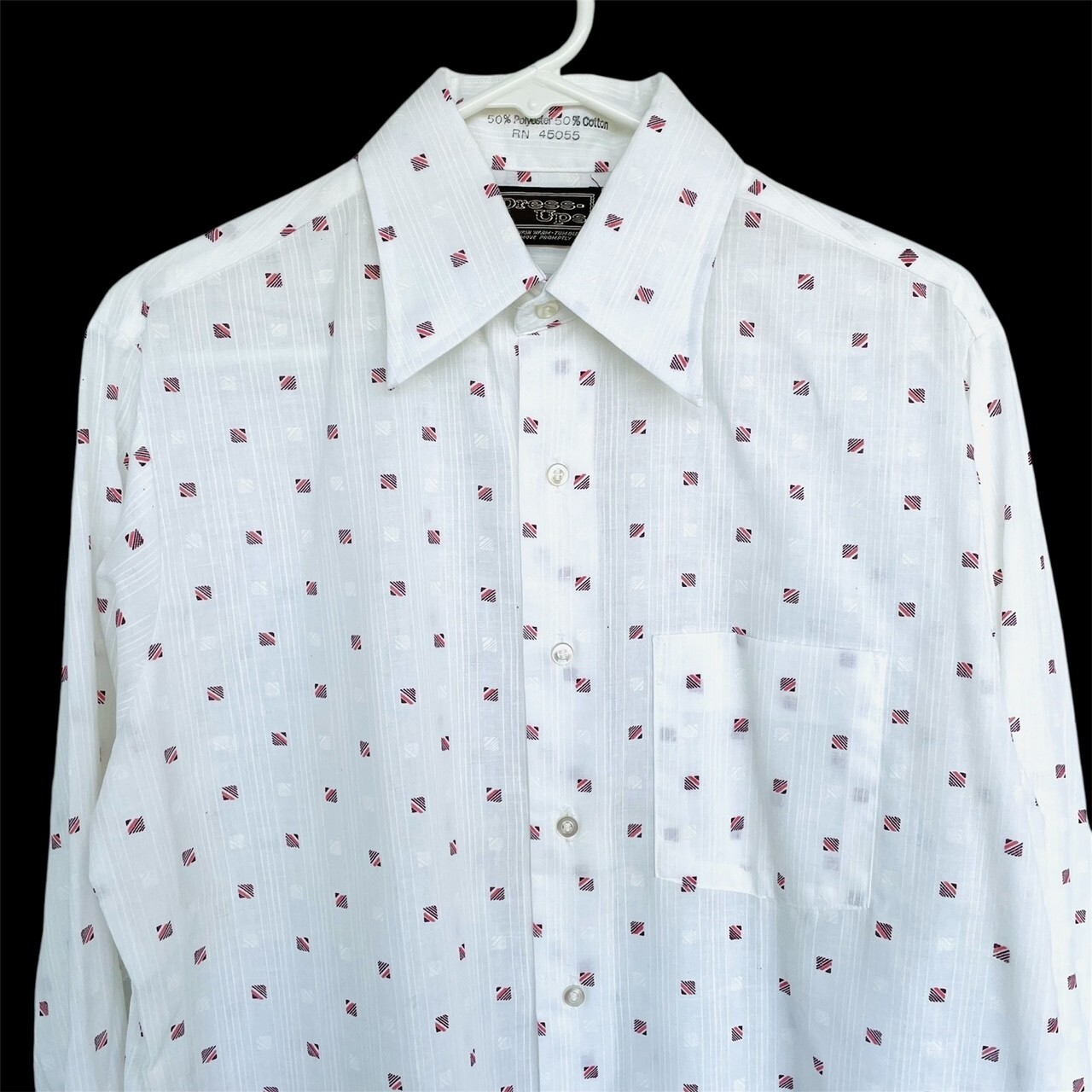 Vtg 60s 70s Dress Ups Polyester Cotton LS Shirt Butterfly Collar Rockabilly