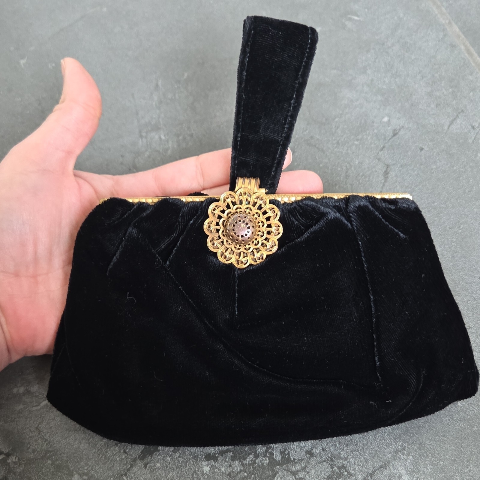 Vintage 1934 Virginia-Art Black Velvet Evening Clutch NRA Code Authority