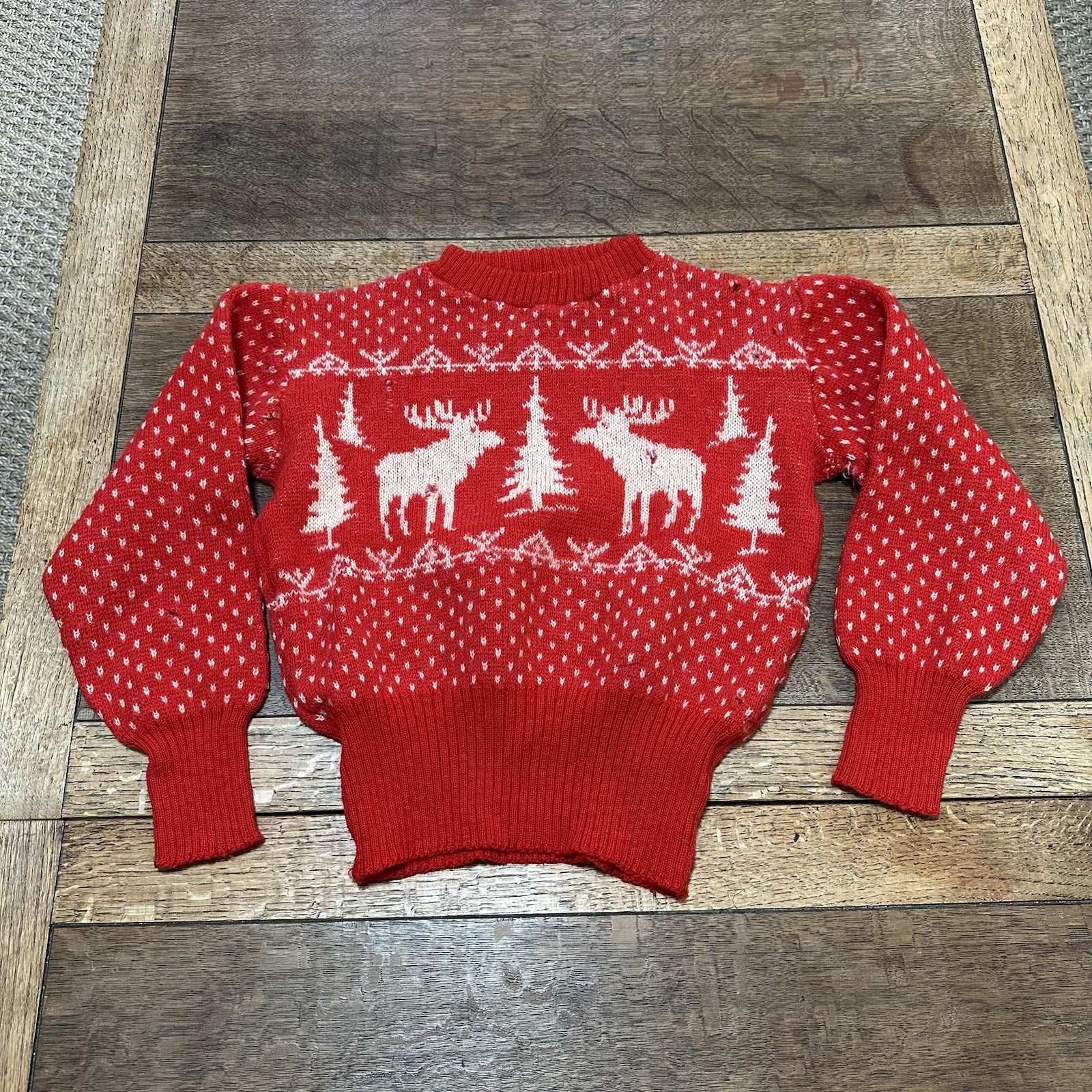 VTG 40s Jersild Holiday Novelty True Vintage Sweater Red Made In USA Distressed