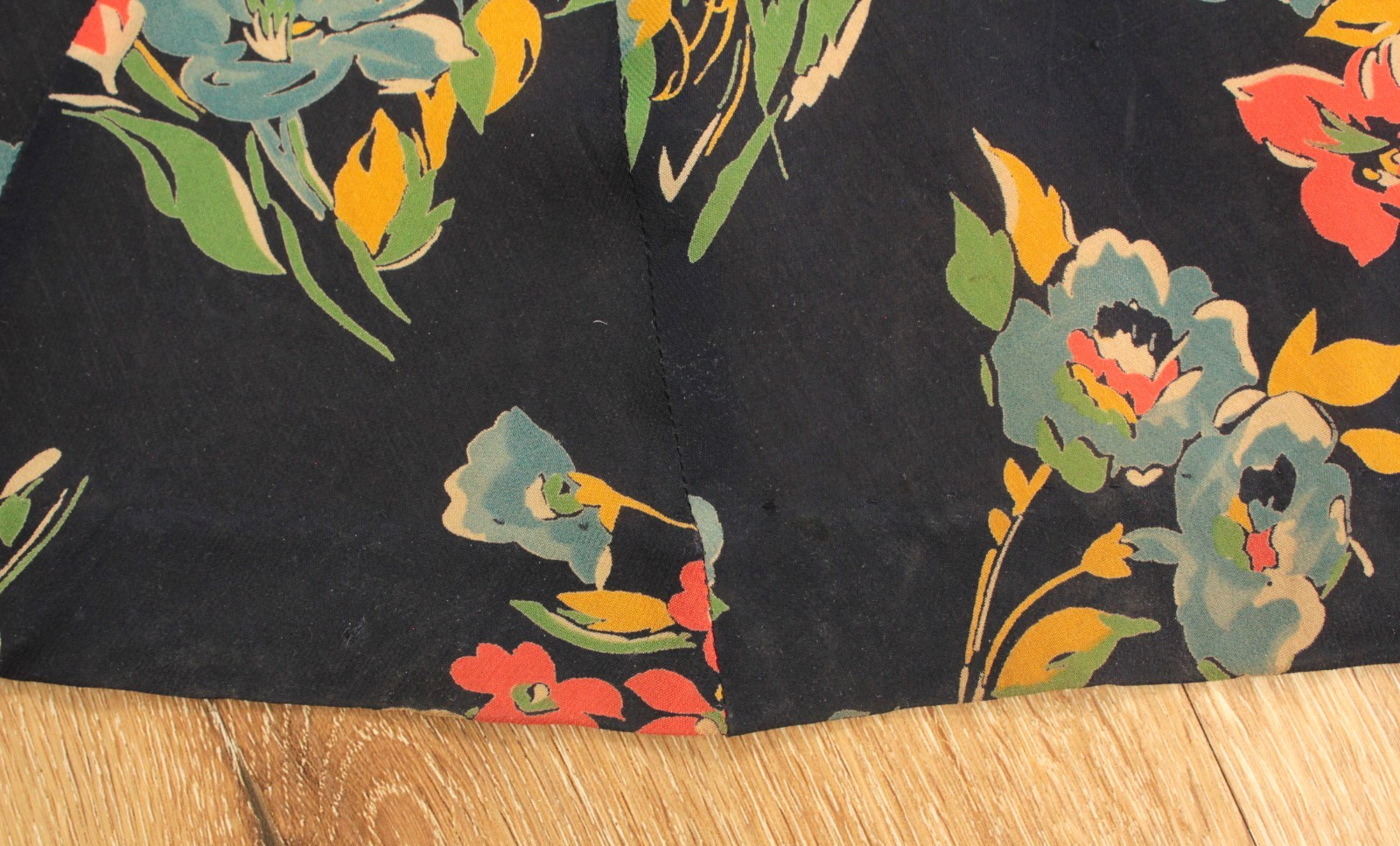 VTG Women’s 30s 40s Navy Floral Drape Front Sheer Maxi Dress / Robe XS/S 1930s