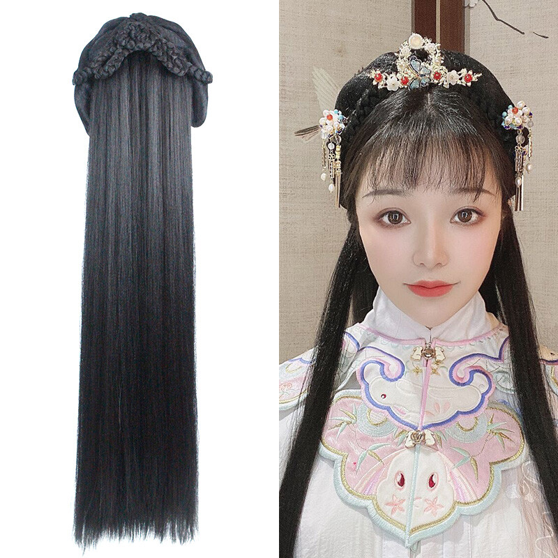 Hanfu One-Piece Headband Headgear Hanfu Wig Long Straight Hair Lazy Ancient Cos