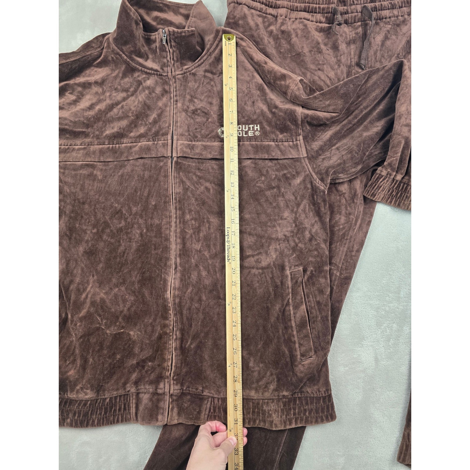 Vintage Southpole Velour Tracksuit Men 2XL Brown Full Zip Y2K Baggy Hip Hop Read