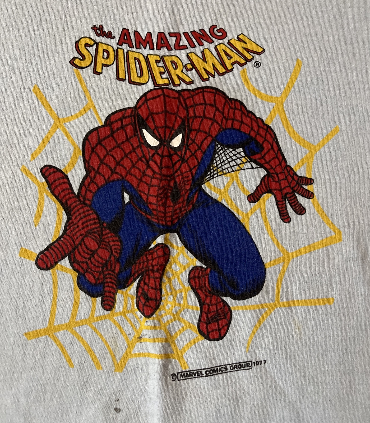 VTG 1977 Marvel Comics The Amazing Spiderman Ringer T-Shirt YOUTH XL DISTRESSED