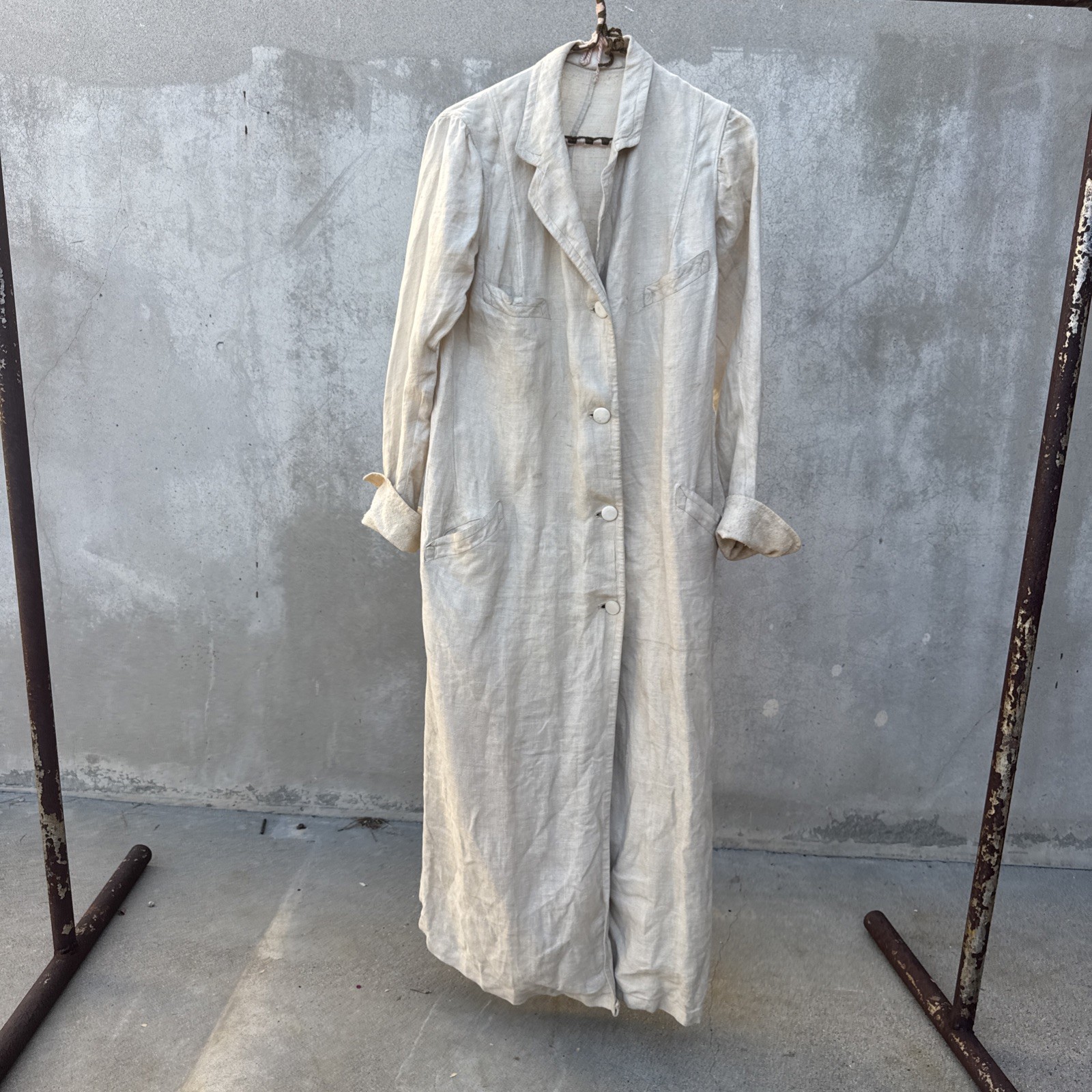 Antique Edwardian Linen Duster Coat Driving Sportswear Full Length Vintage