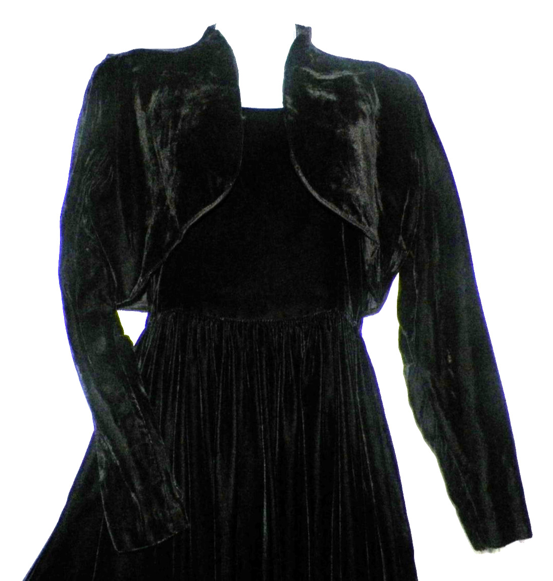 Vintage 80s Small Moda Intl Black Velvet Dress w/ Jacket 26″ Waist