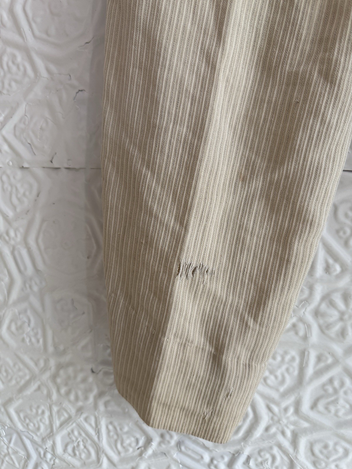 Antique men’s trousers pants white cream stripe ecru button fly Flat Front As Is
