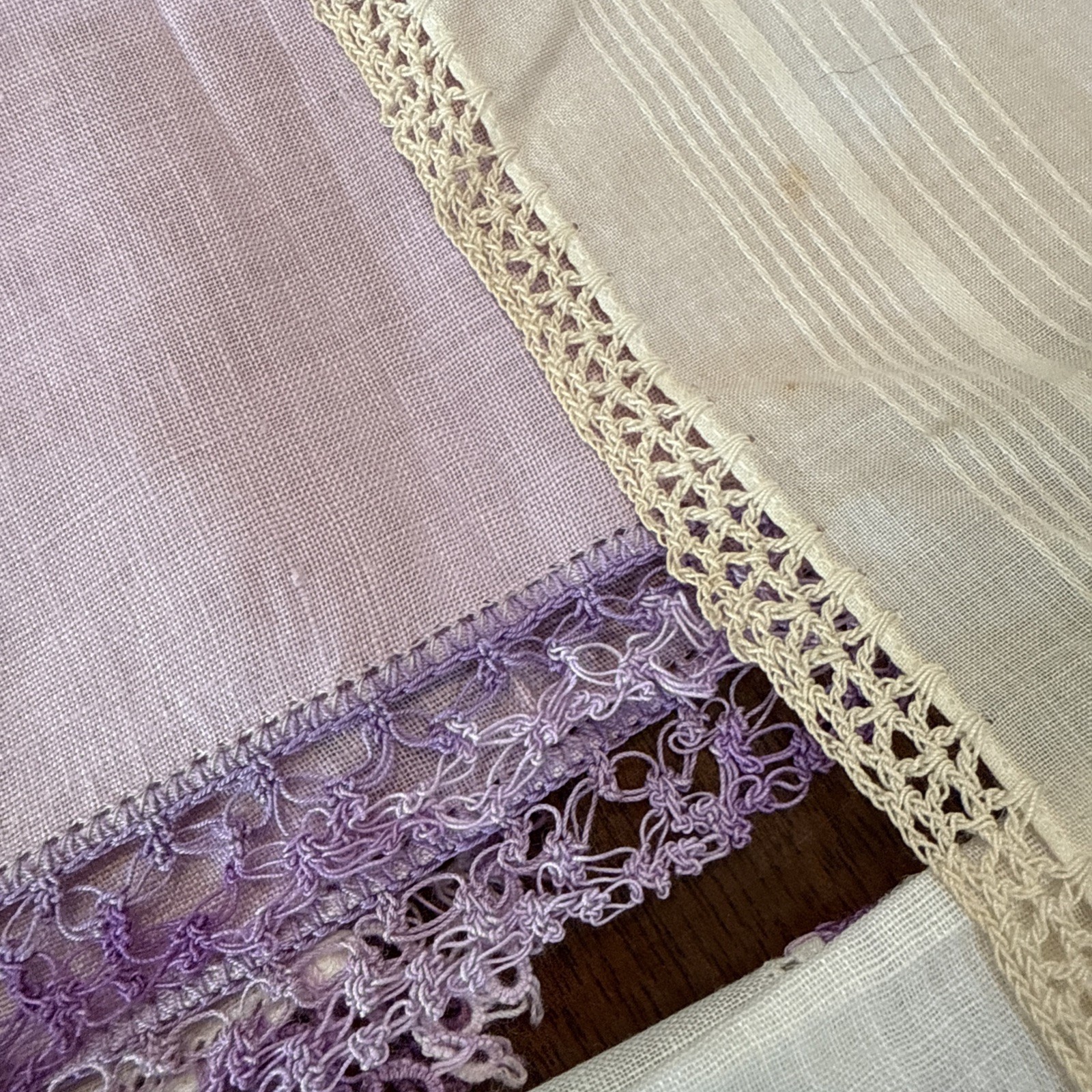 Embroidery Cotton Linen Hankies Handkerchiefs Lot 5 Violets Purple Lace VTG