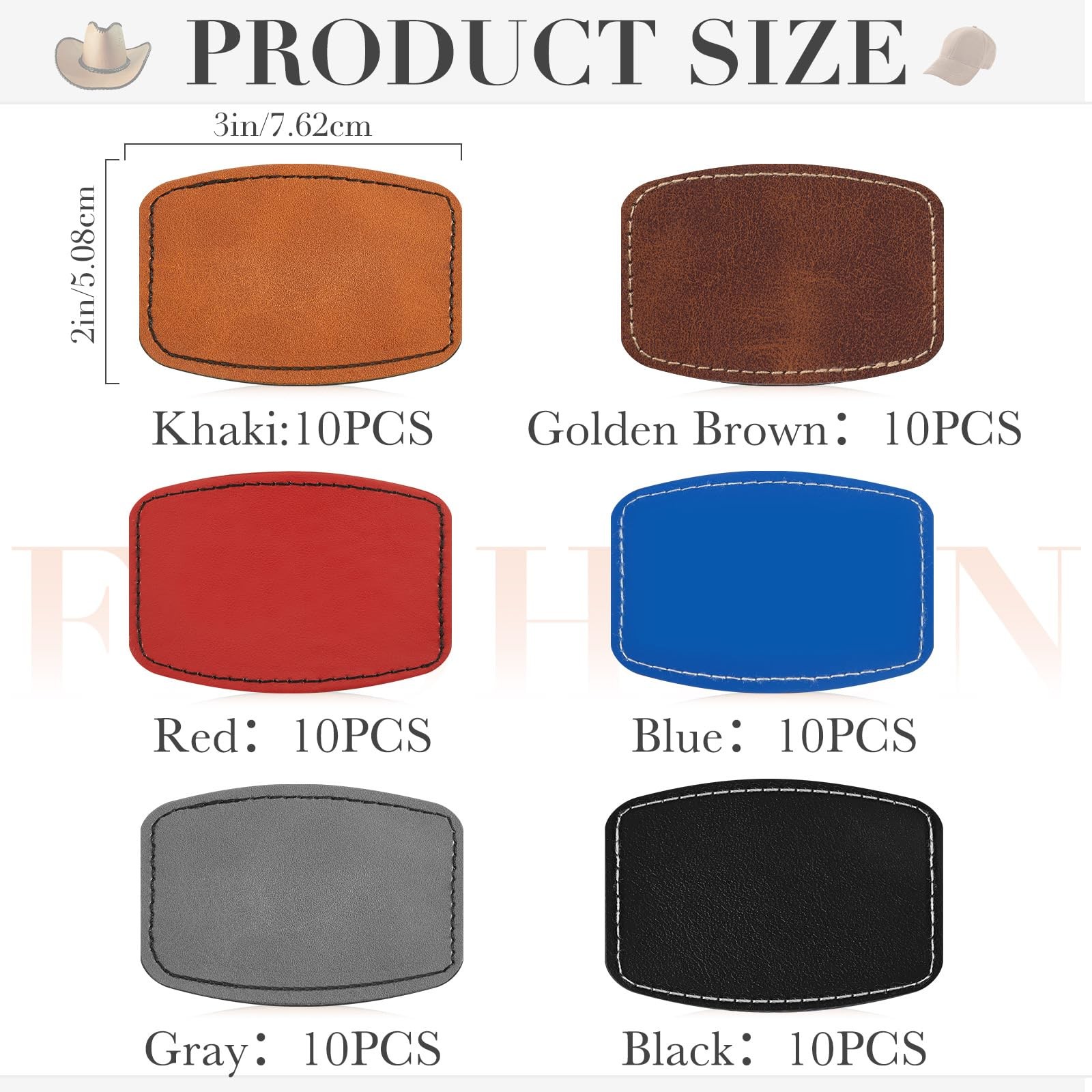 Dunzy 60 Pcs Blank Leatherette Hat Patches with 2x3inch, Mixed Colors