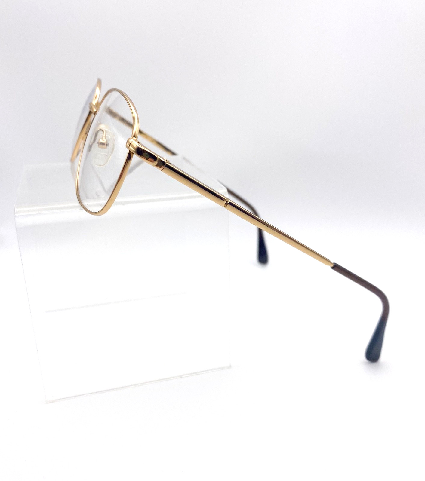 NOS 1990s Safilo Elasta Vintage Gold Stainless Steel Eyeglasses Oval Frames
