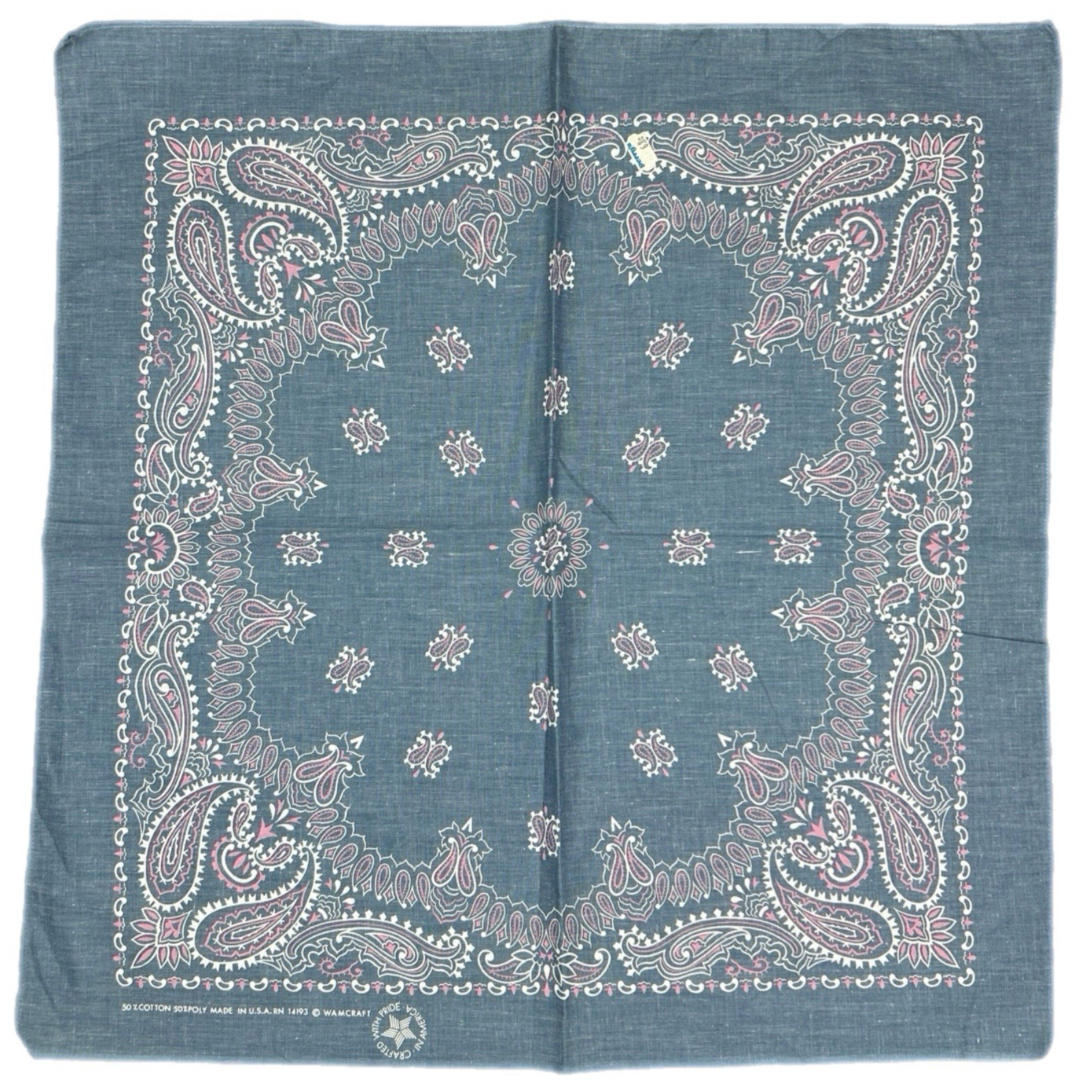 Vintage Western Bandana Wamcraft 80s USA Made 22 x 22 Blue Paisley Handkerchief