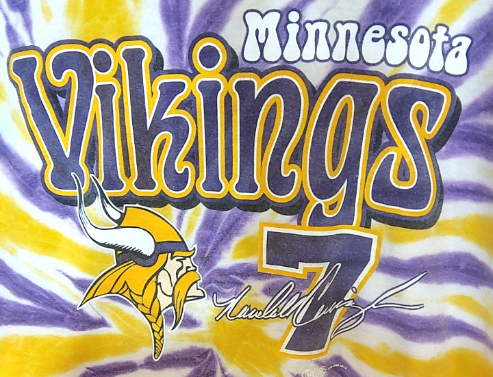 VINTAGE 1999 MINNESOTA VIKINGS RANDALL CUNNINGHAM TIE DYE T-SHIRT ADULT XL