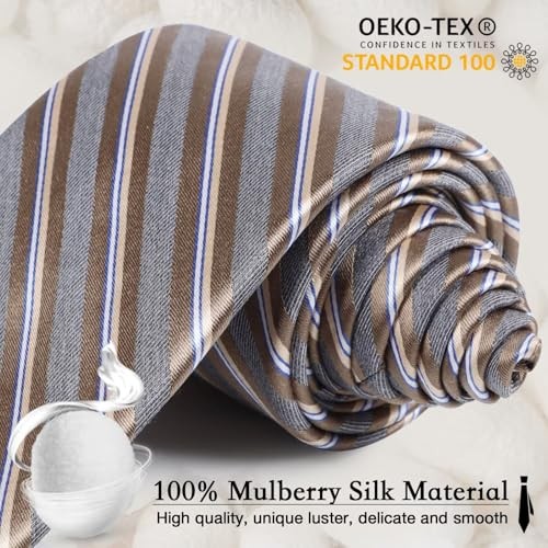 100% Silk Men’s Ties, 3.15″ Wide Neckties, Classic Plaid Strip-sage Green