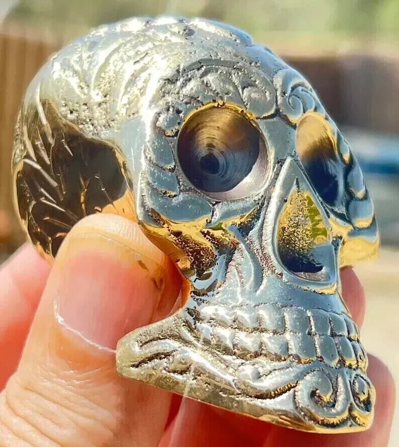 Cane For Wooden Walking Stick Solid Brass Skull Head Handle Walking