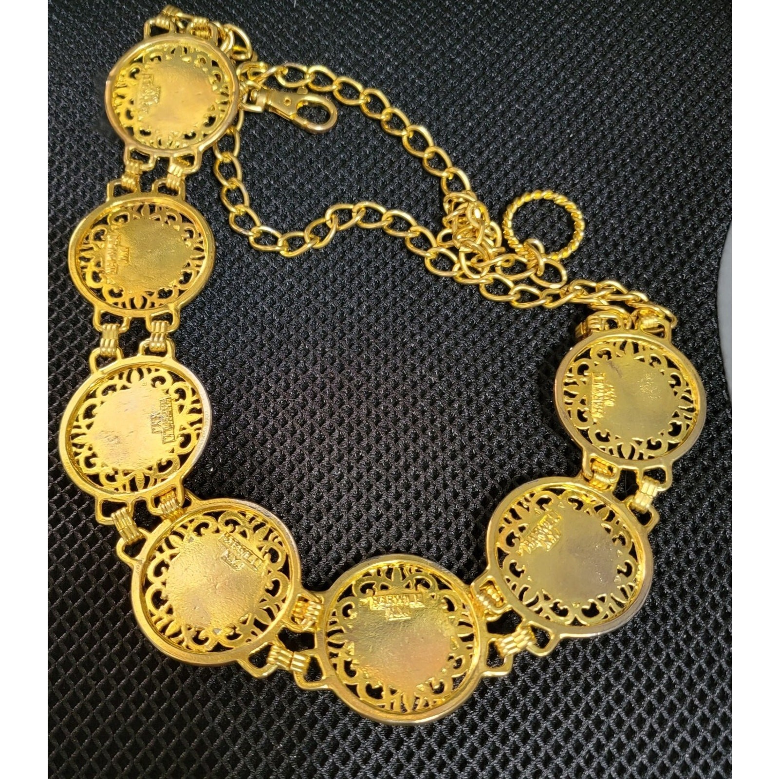 Vintage Harwill NY Ornate Faux Pearl & Gold-tone Adjustable Belt, 1980s Runway