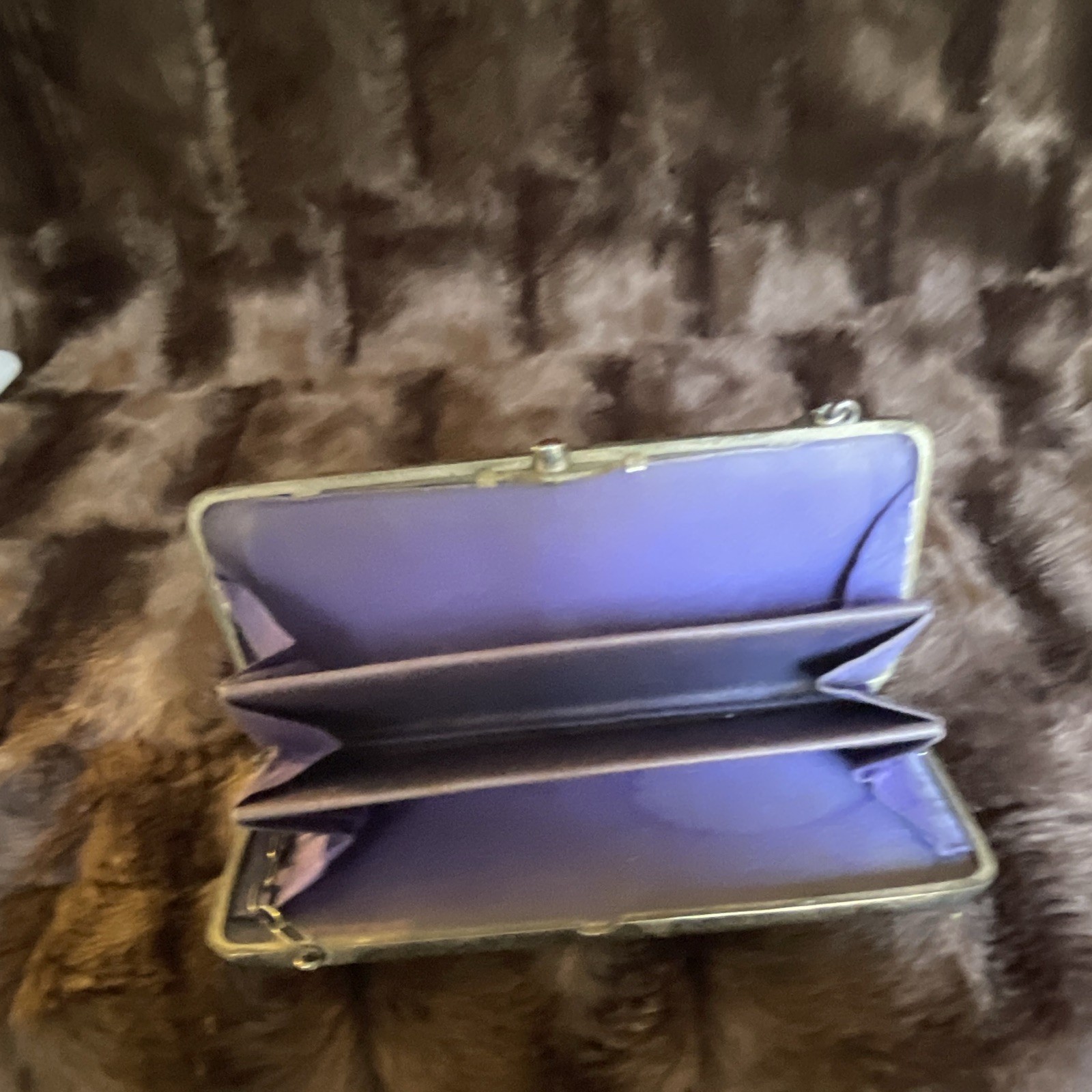 Vintage Silver Metal Art Nouveau Floral Engraved Clutch w/ Chain, Purple Lining