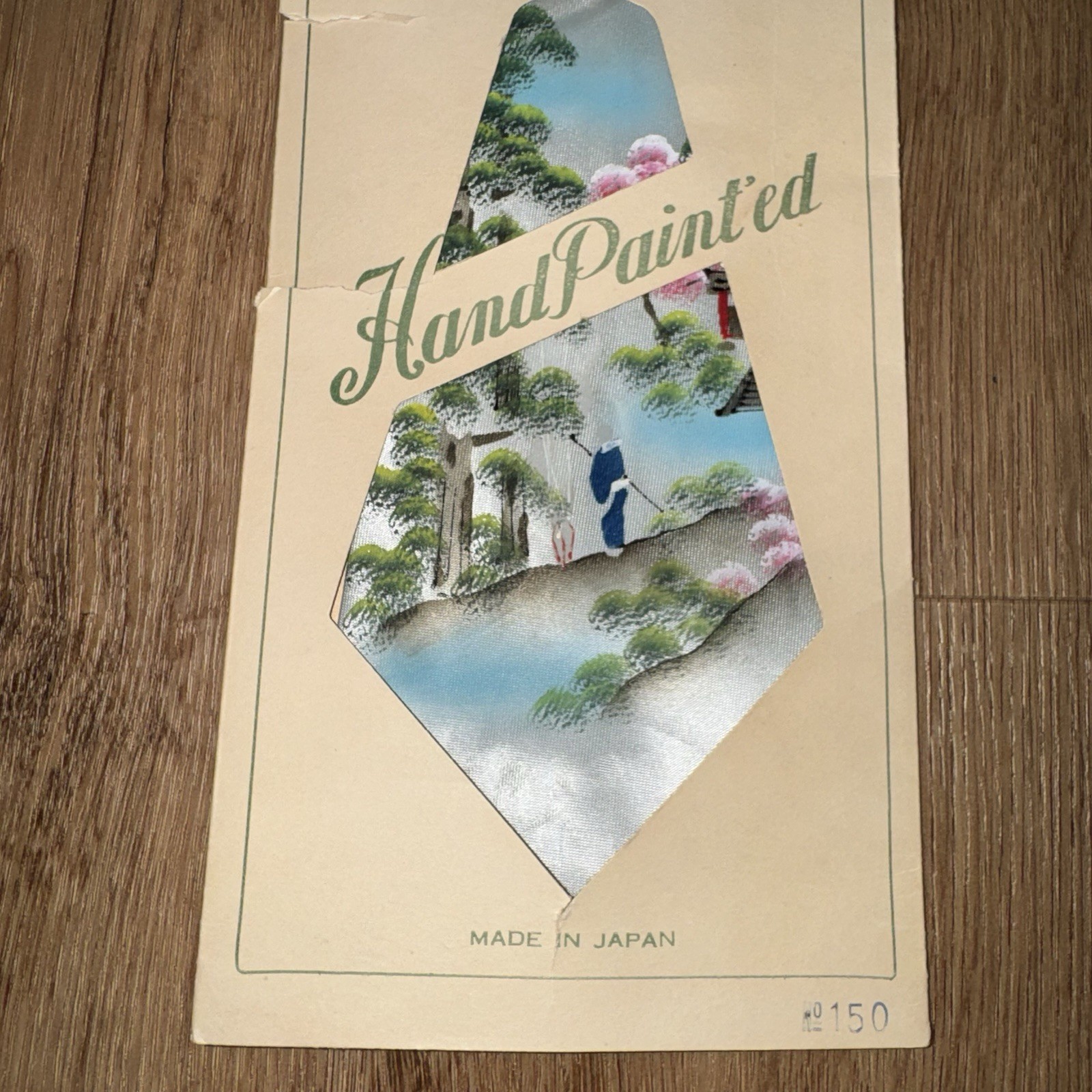 Vtg 40s 50s Hand Painted Tie Made in Japan Mount Fuji Souvenir Mens Silk Floppy