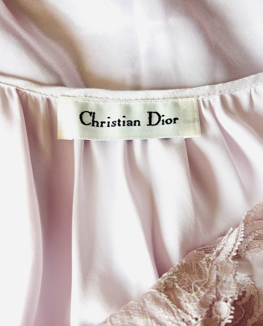 Vintage Christian Dior Satin And Lace Pink Nightgown Lingerie Size Petite
