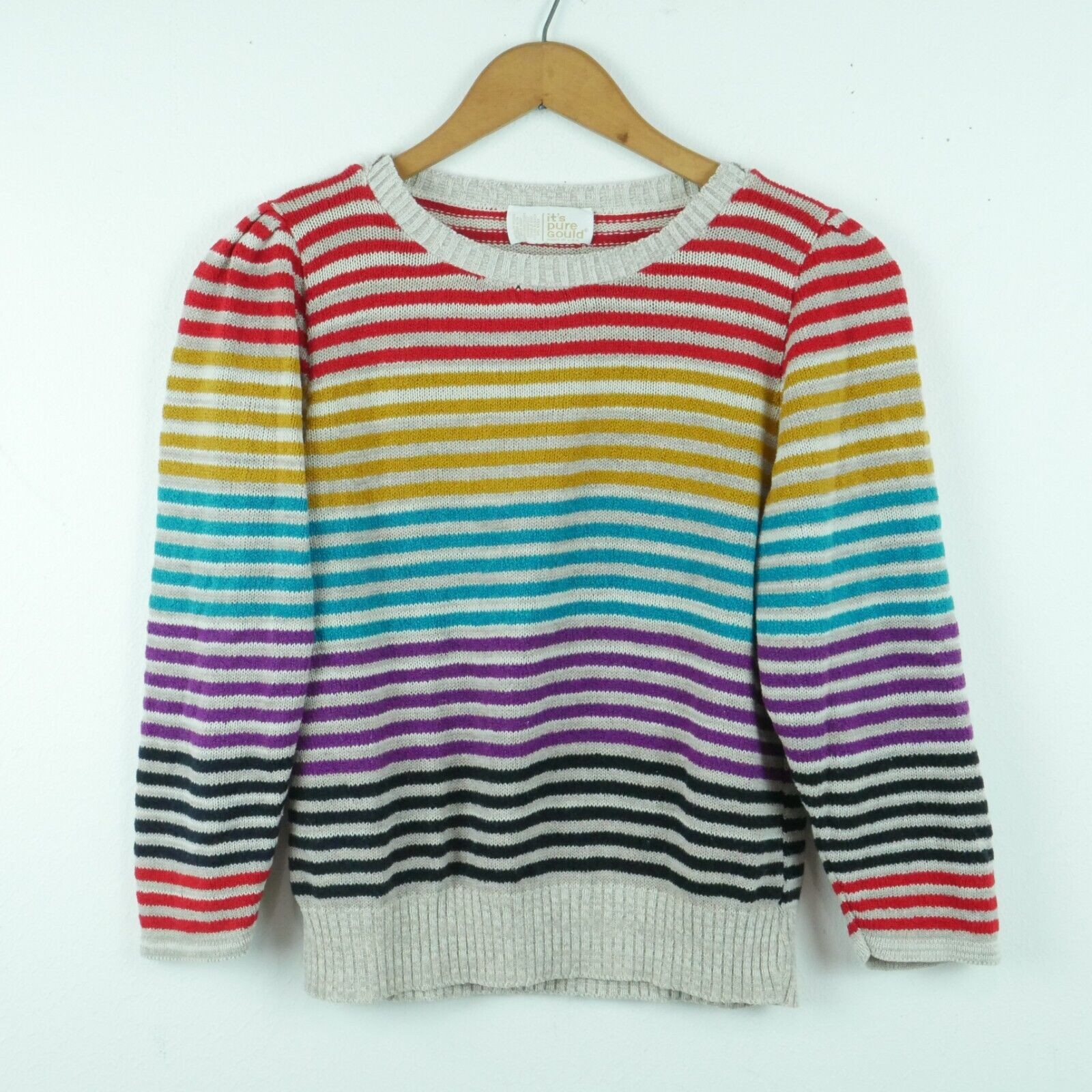 Vintage Rainbow Sweater Quirky Twee Pride Multicolor Stripe Crop 70s Medium
