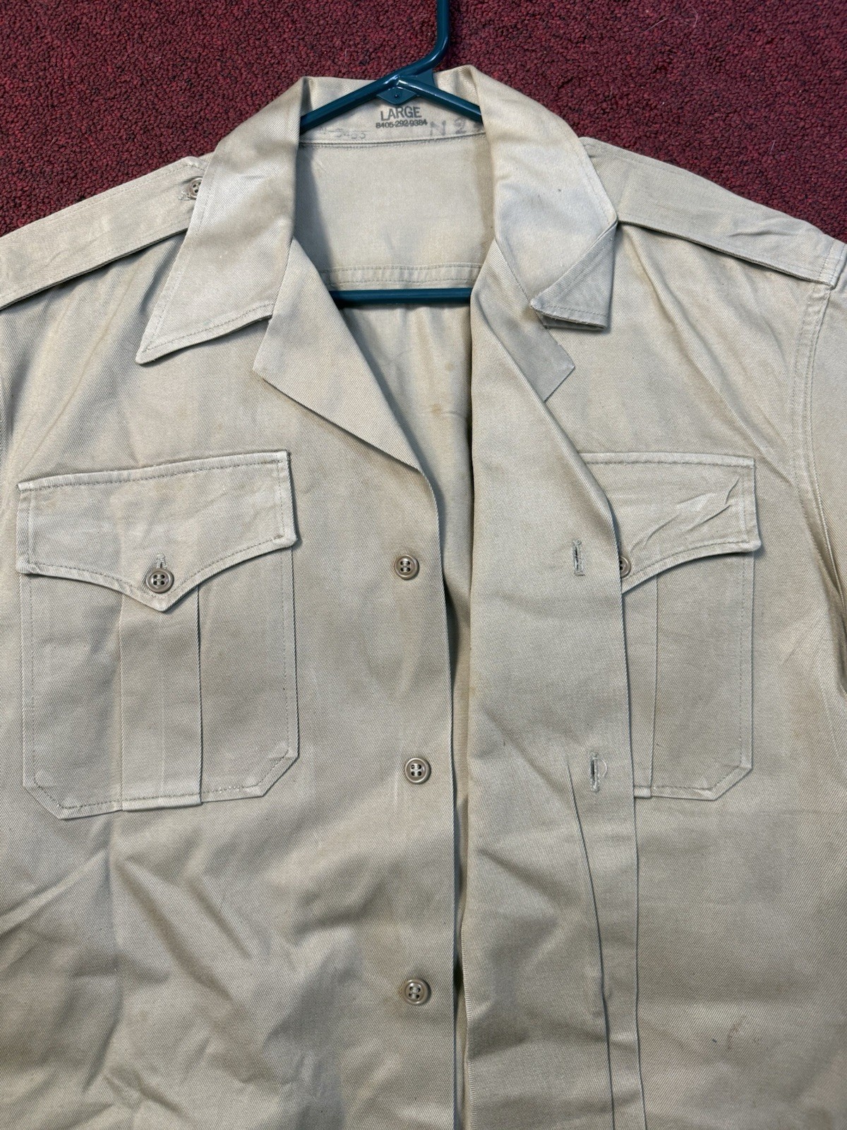 Vintage 60s US Army Military Khaki Uniform Shirt Size Large (MGJun363)