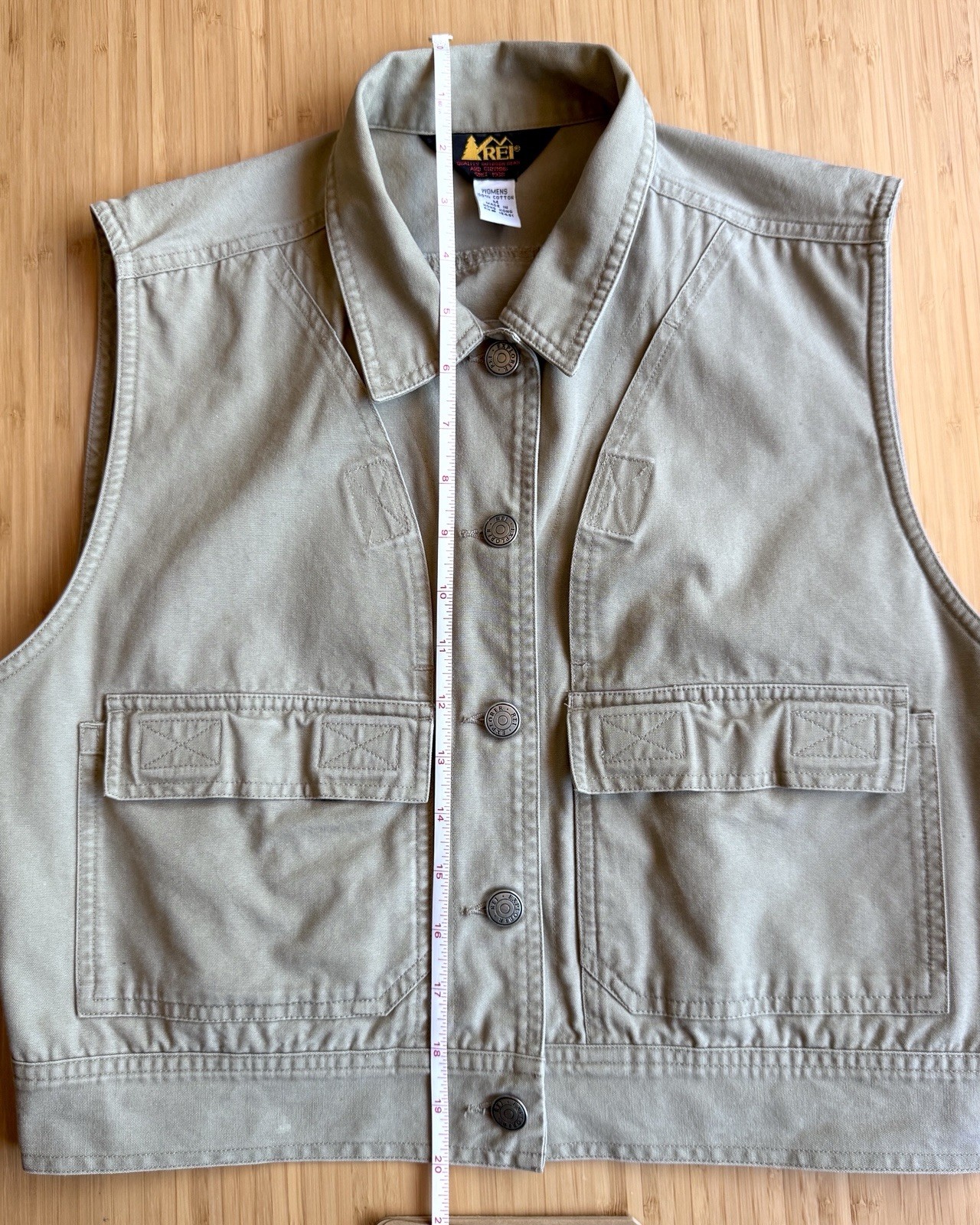 Vintage 80s 90s REI Utility Vest Womens M Khaki Cotton Cargo Hong Kong