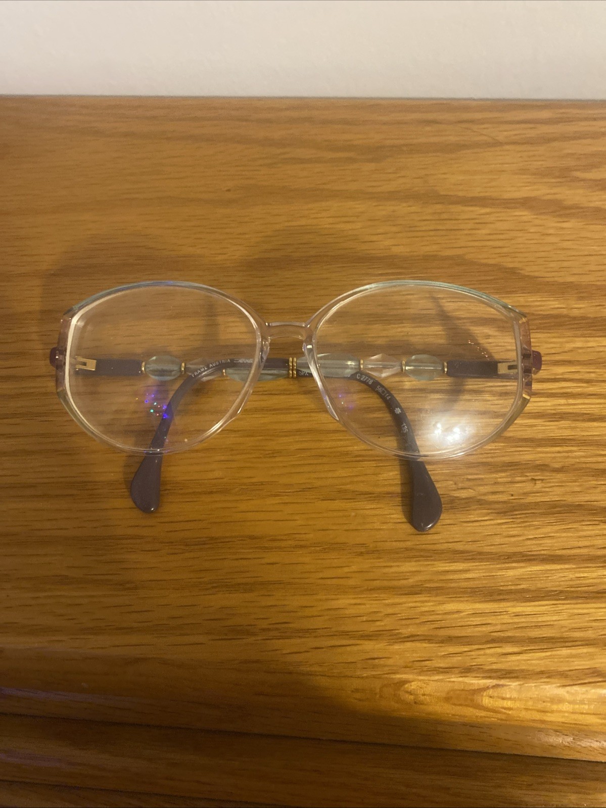Vintage Silhouette Clear Glasses With Purple Blue And Clear Beads On Side