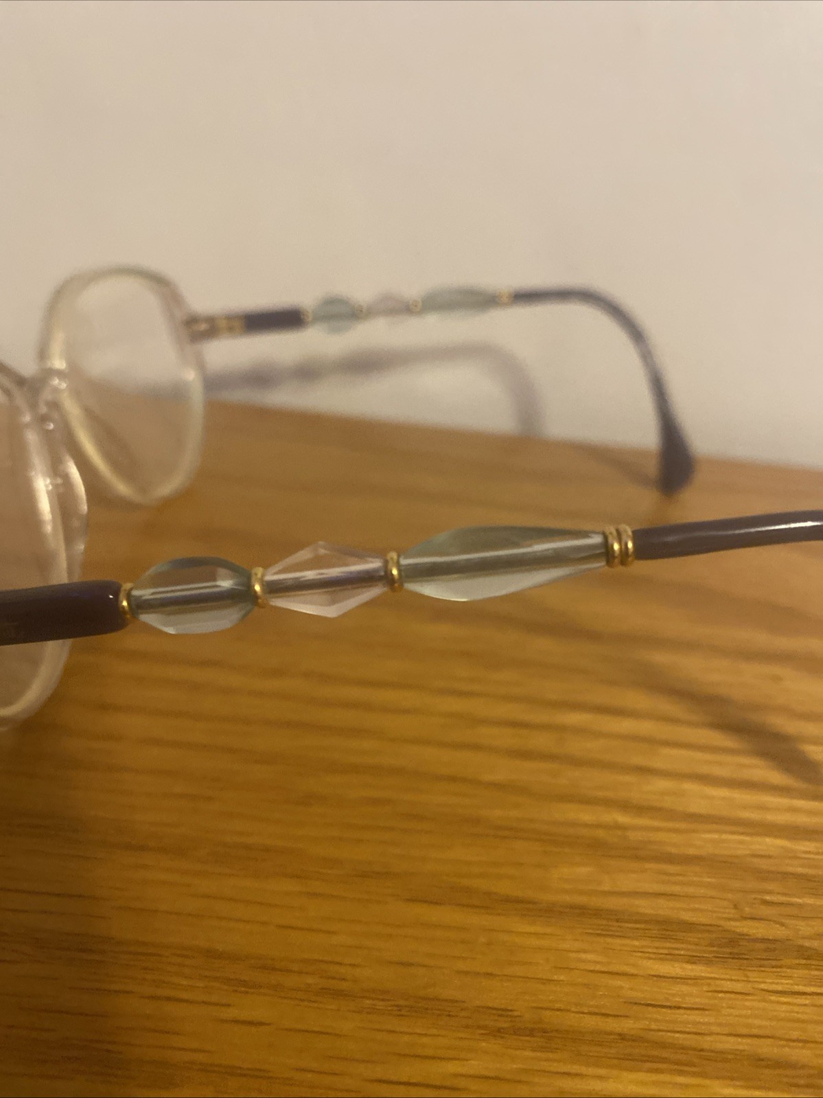 Vintage Silhouette Clear Glasses With Purple Blue And Clear Beads On Side