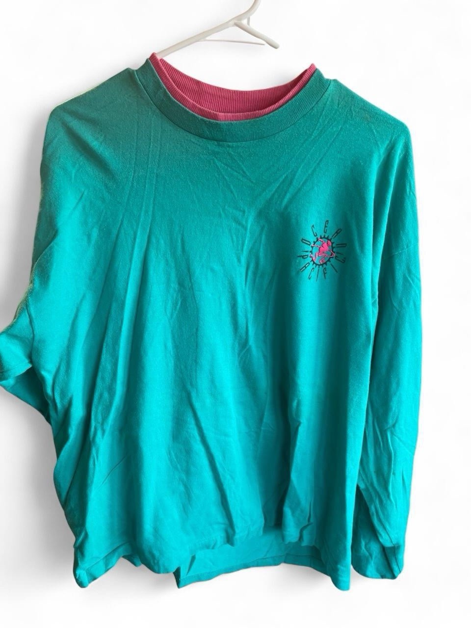 Rare vintage 1980s or 1990s Ocean Pacific (OP) neon double-collar surf shirt