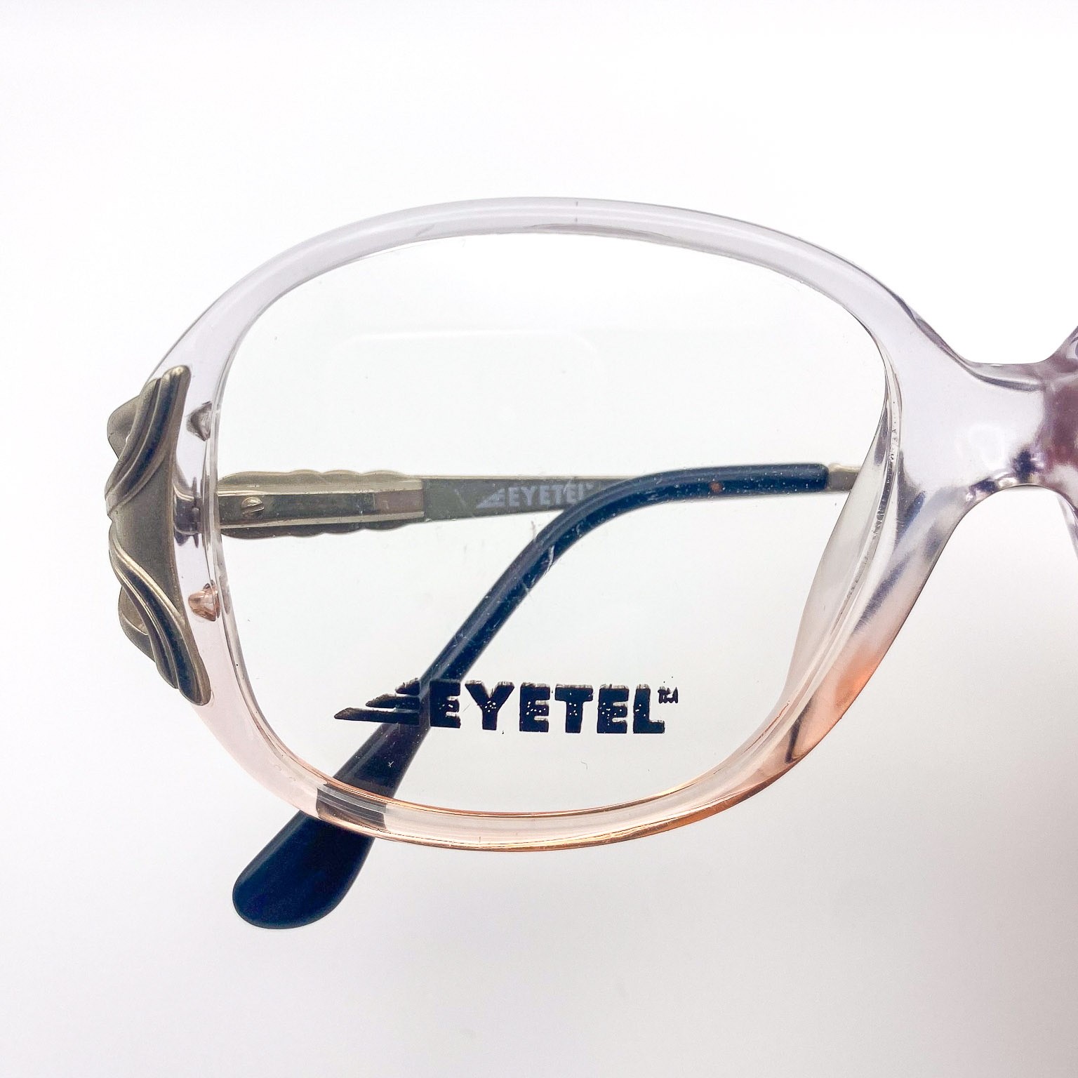 Vintage 1970s Eyetel Oversized Clear Eyeglasses Soft Grey / Pink NOS