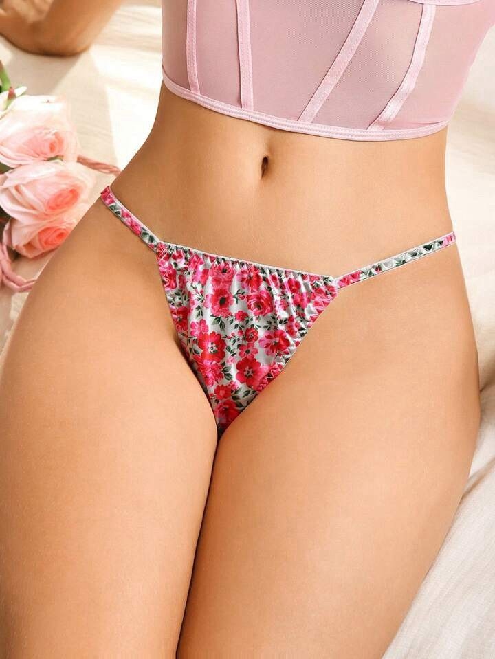 VTG 90’s Style Satin Polyester String Bikini Multi-Floral Panties XL NEW