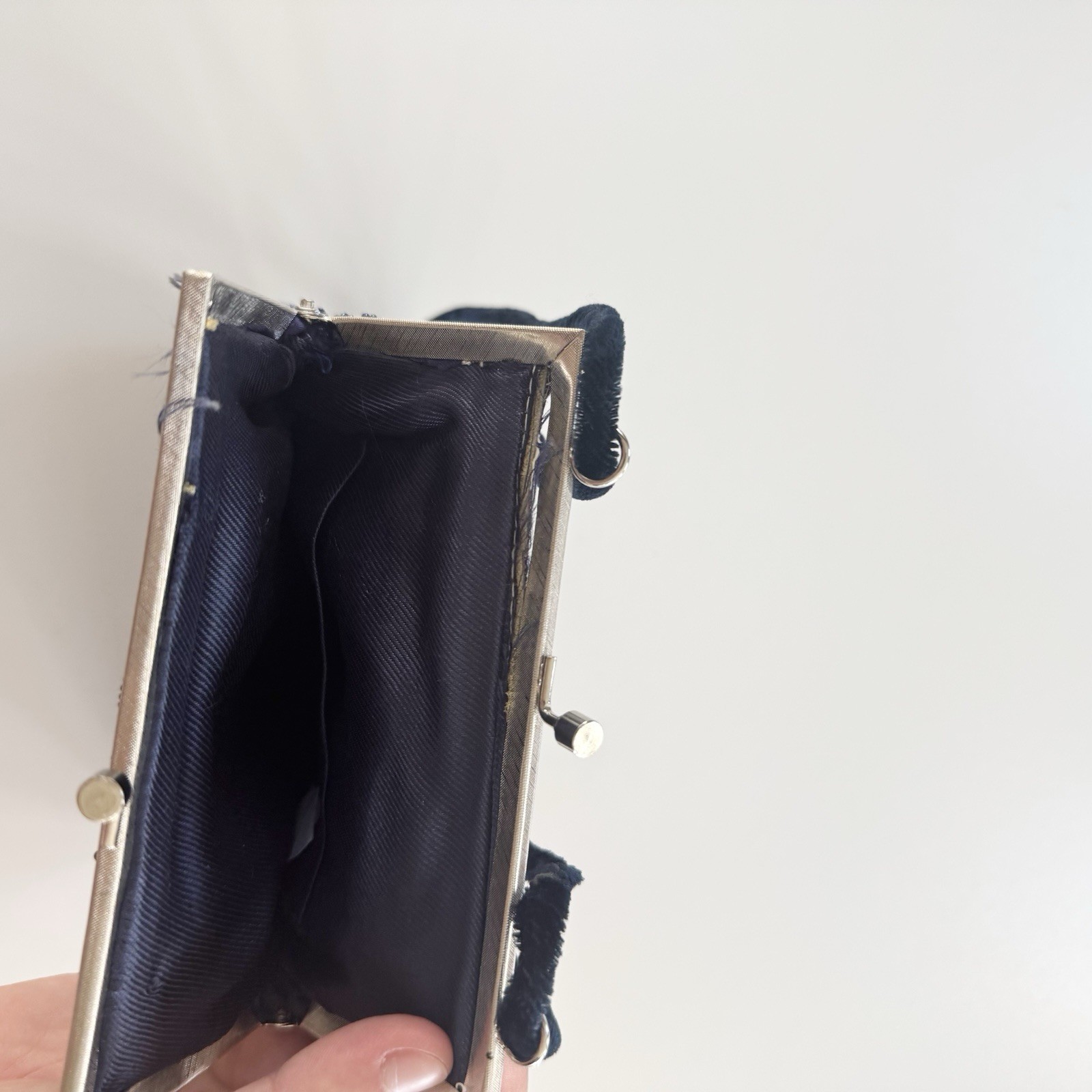 Vintage Navy Blue Beaded Evening Purse With Multi Use Strap Made In China