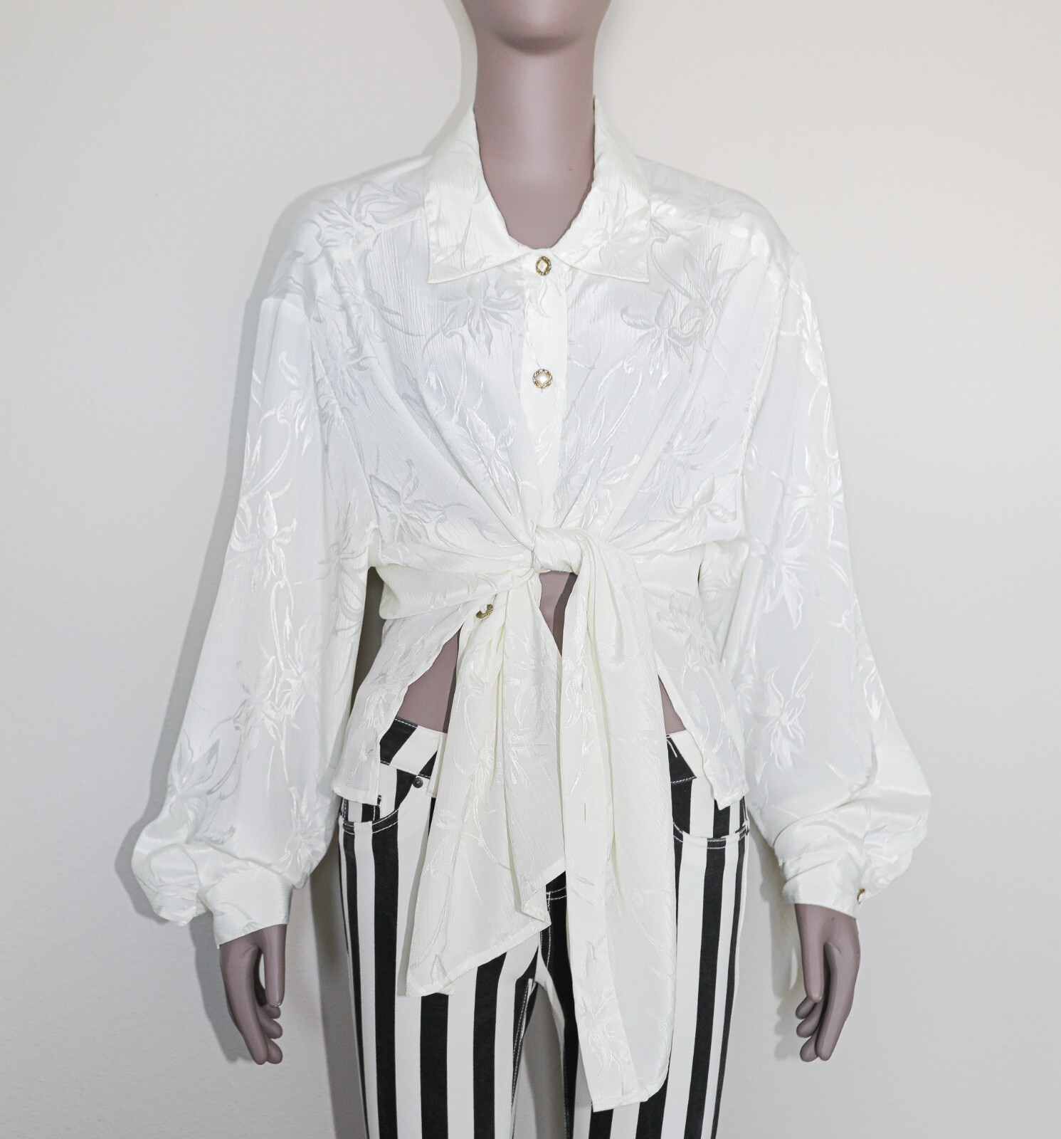 Vintage 80s Floral Poetic Long Sleeve Button Down Collared Blouse Size 38/18W