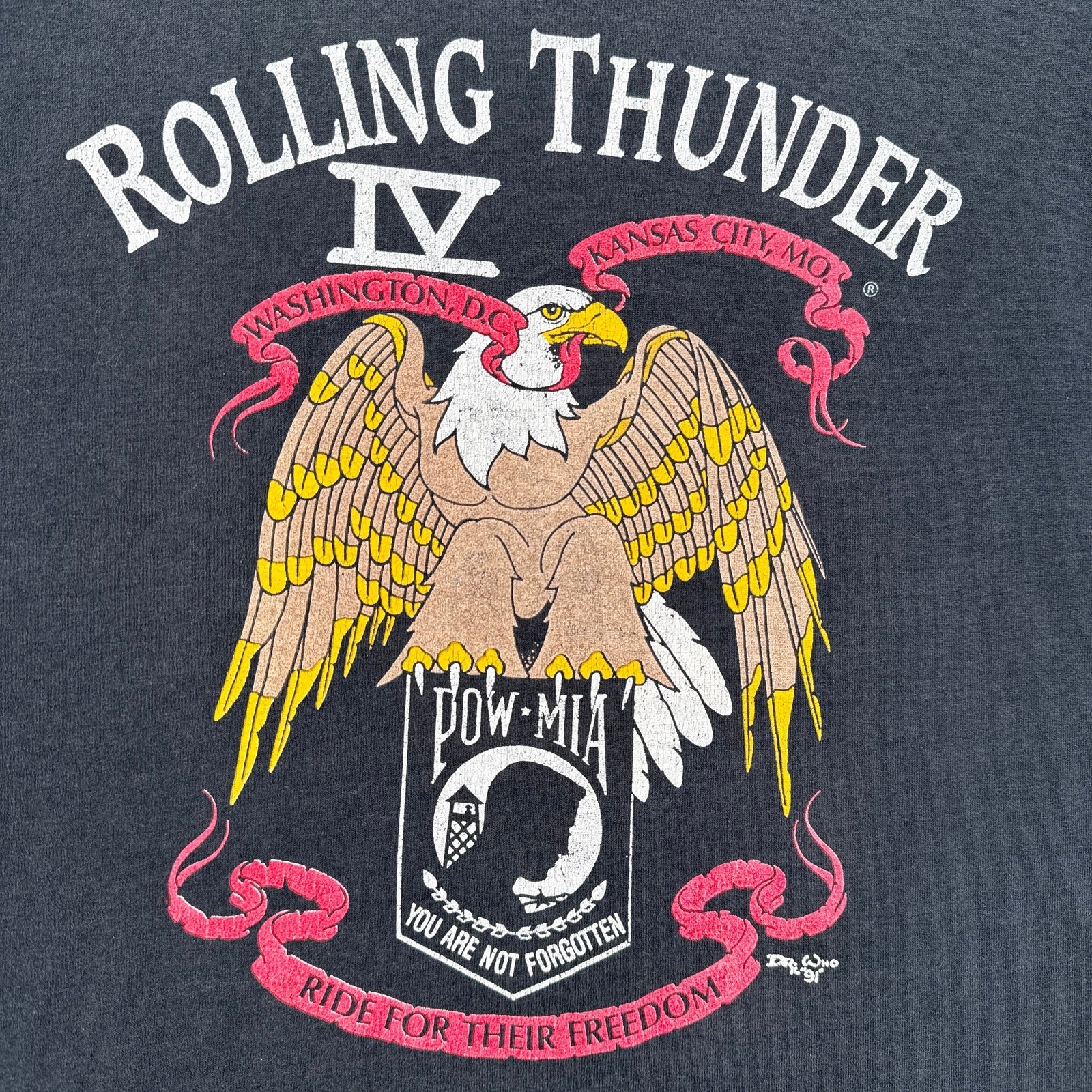 Vintage 1991 Rolling Thunder Eagle Pow Mia Graphic Tee – 2XL