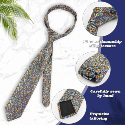 Mens 3.15inches Floral Tie with Flower Printed C142-blue/ Orange/ Yellow