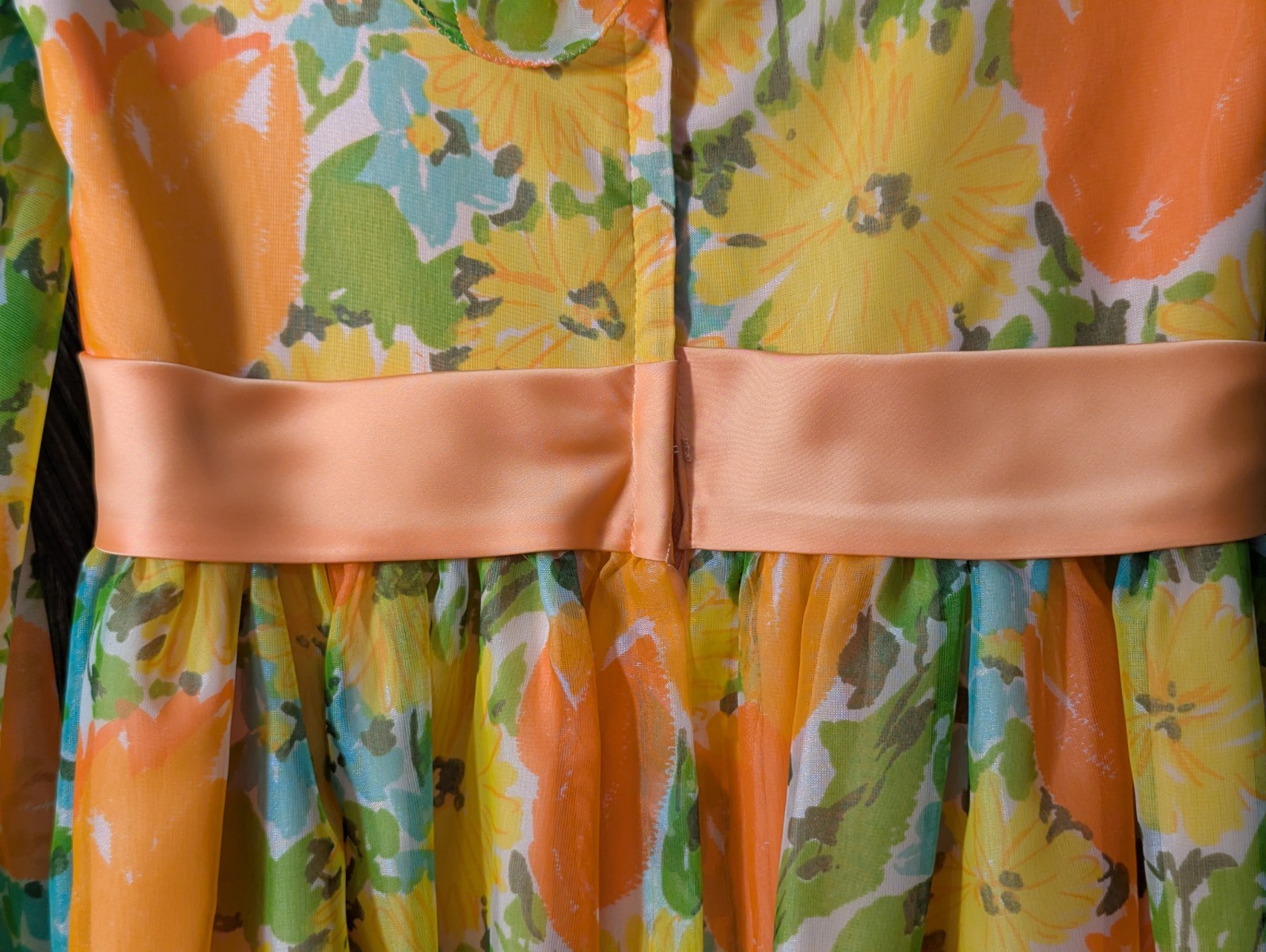 VTG American Nadine 1960/70 Orange Floral Maxi Dress Hippie Retro Boho, SEE PICS