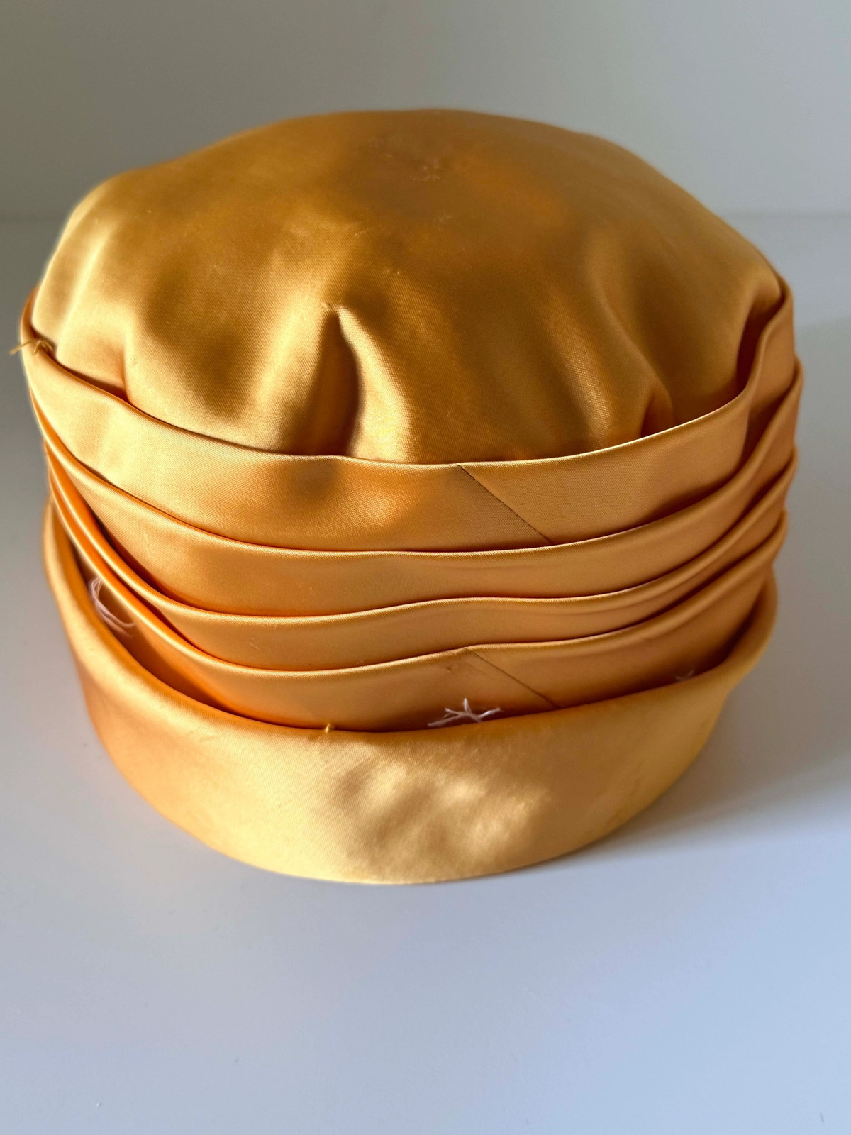 Vintage 1960s Orange Gold Satin Pillbox Hat, Draped Satin Cocktail Hat, Formal