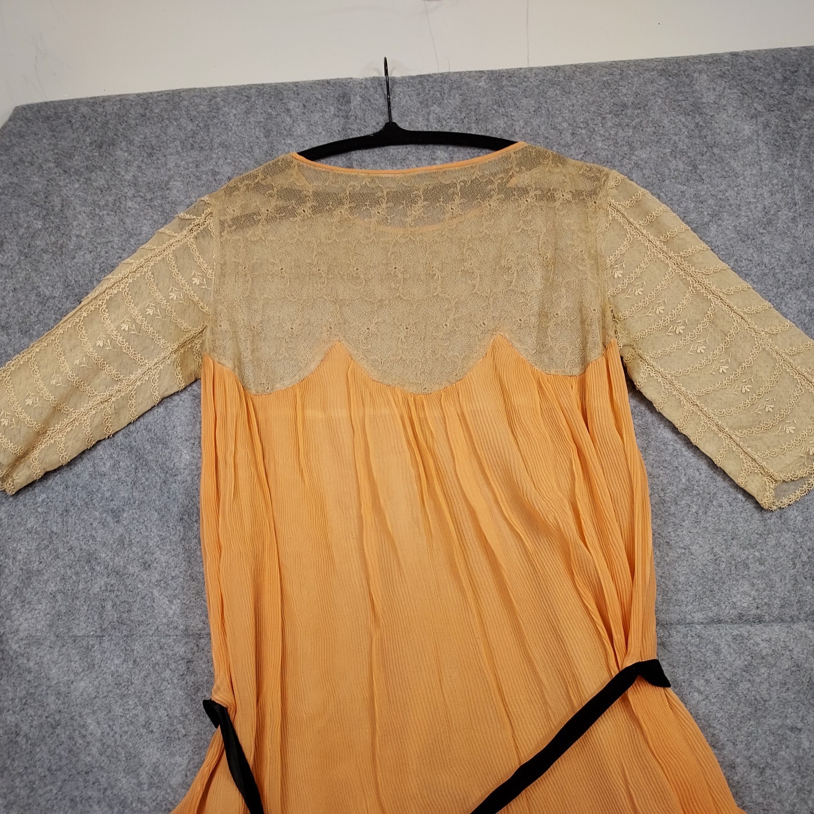 1910s Flapper Dress Lace Chiffon Authent Peach Sash Titantic True Vintage