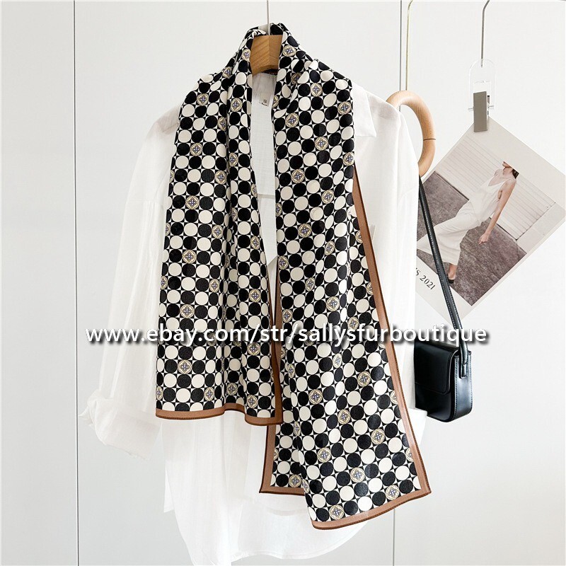 Sallys Boutique Mulberry Silk Crepe Shawl Dots Print Neckerchief Oblong Scarf